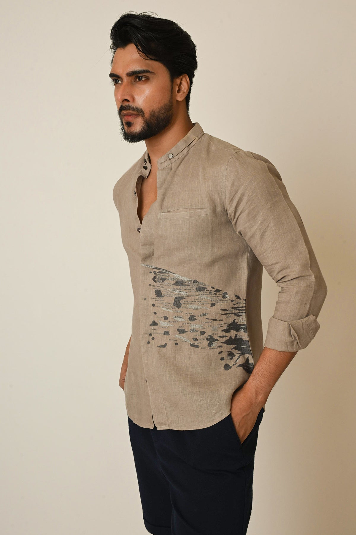 Buy Dark Beige Splash Pattern Shirt for men by Paarsh Atelier online available at scrollnshops