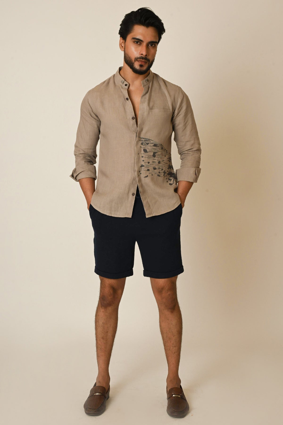 Dark Beige Splash Pattern Shirt