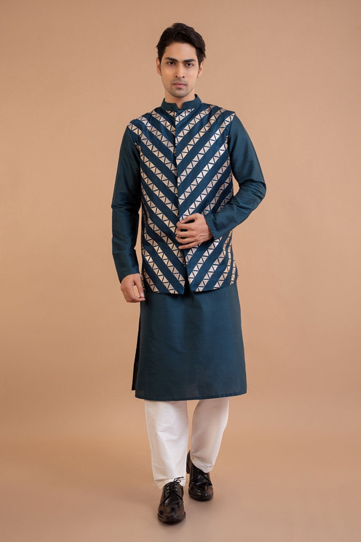Dark Blue Cotton Silk Bundi Set