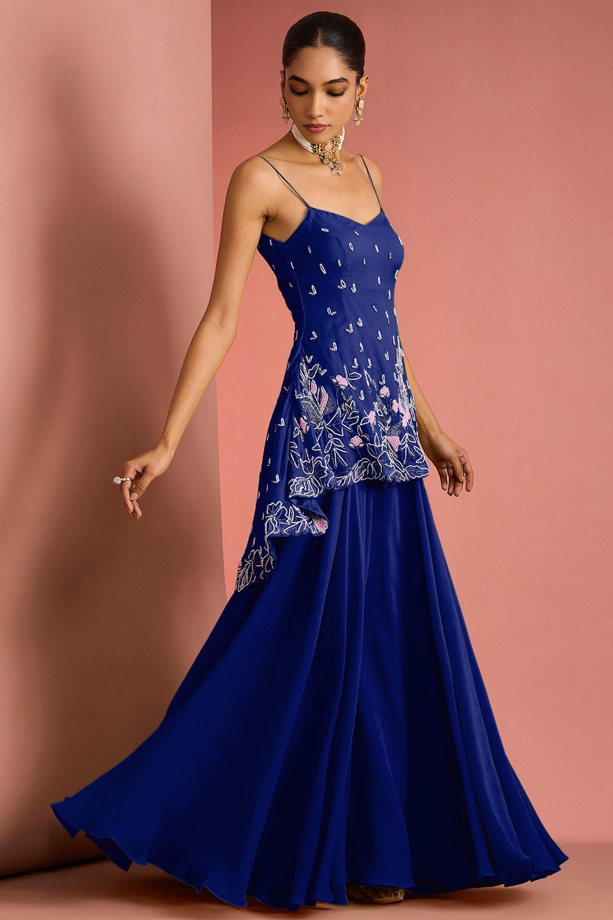 Dark Blue Crepe Beads Kurta Set