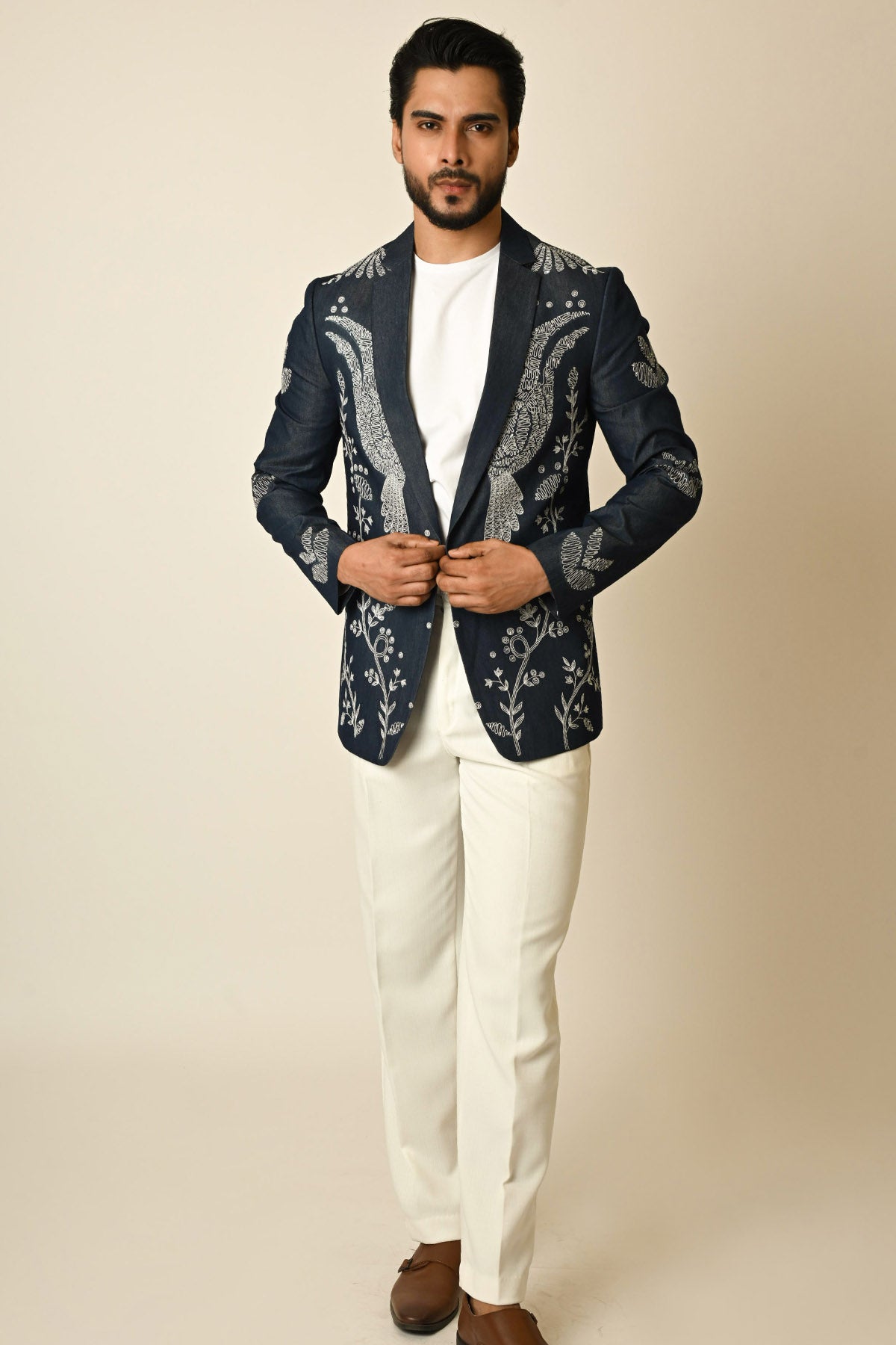 Dark Blue Denim Kathdana Blazer