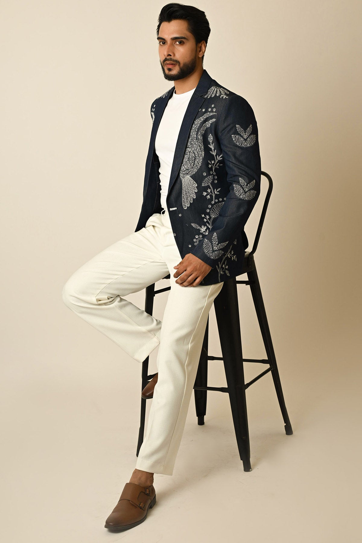 Dark Blue Denim Kathdana Blazer