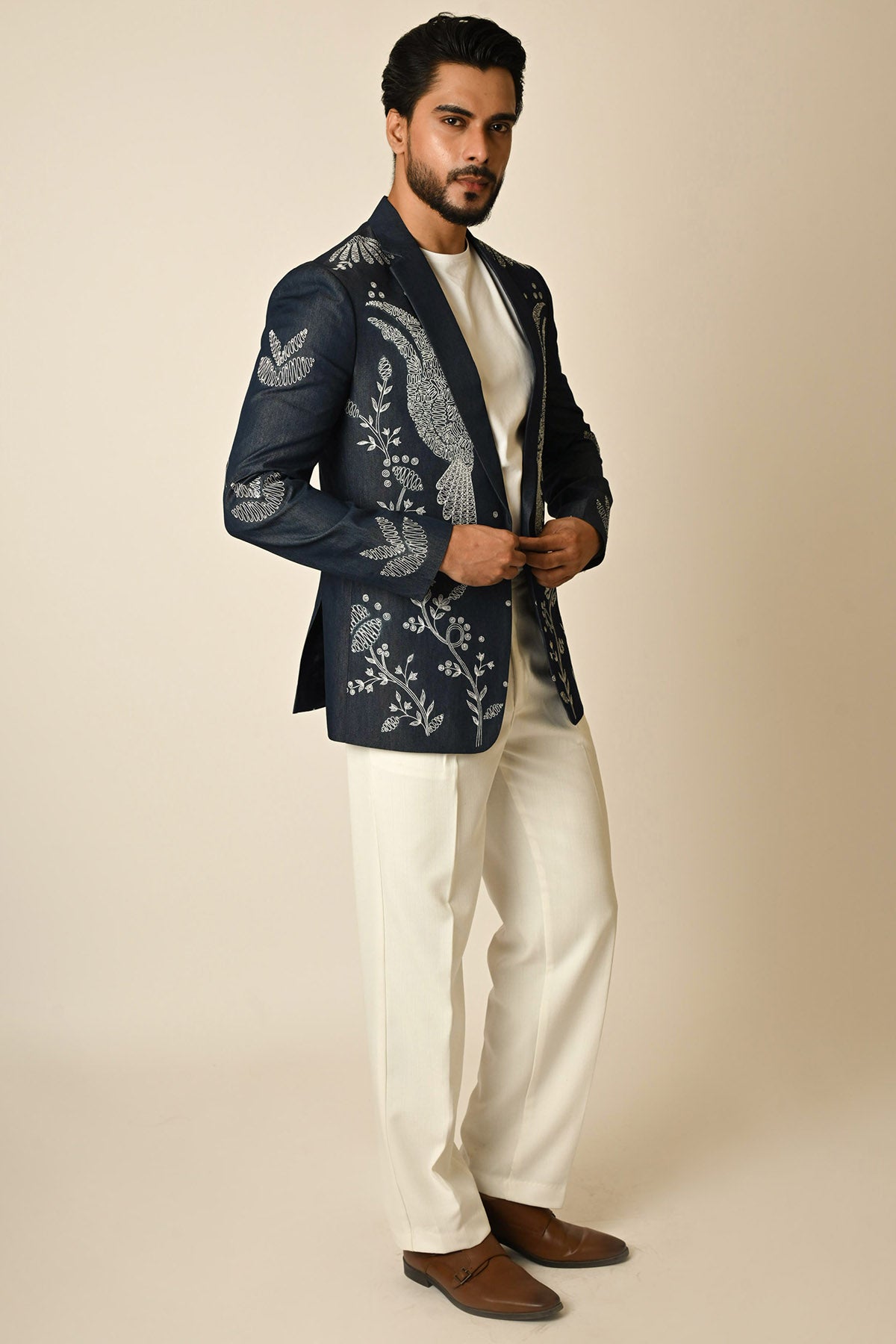 Dark Blue Denim Kathdana Blazer
