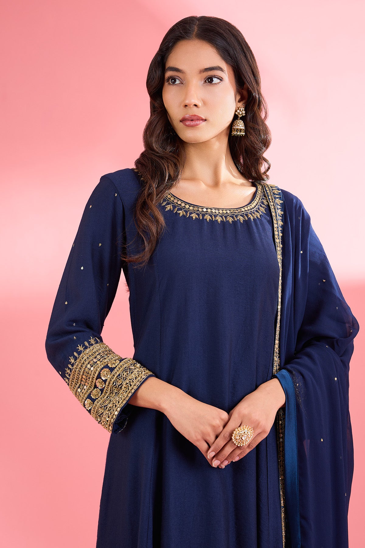 Dark Blue Katan Silk Kurta Set