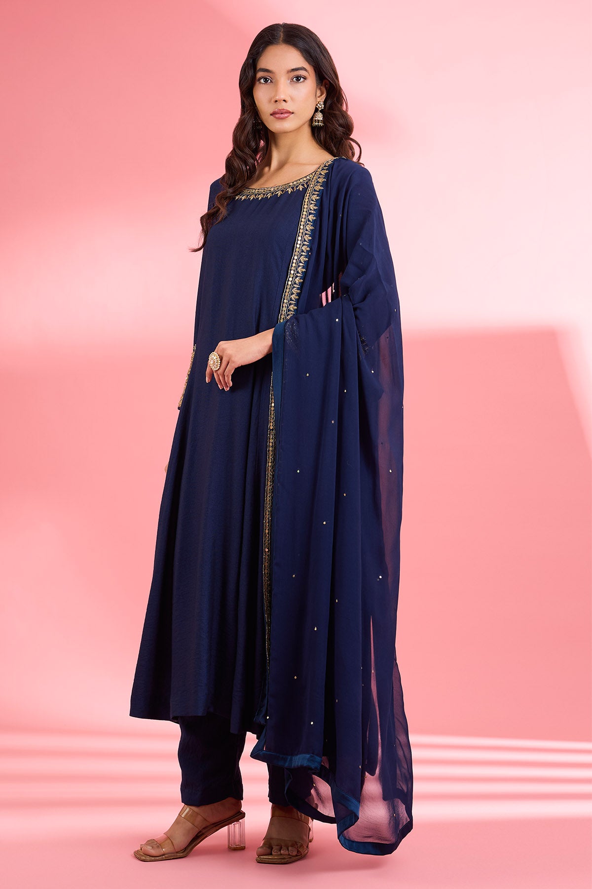 Dark Blue Katan Silk Kurta Set