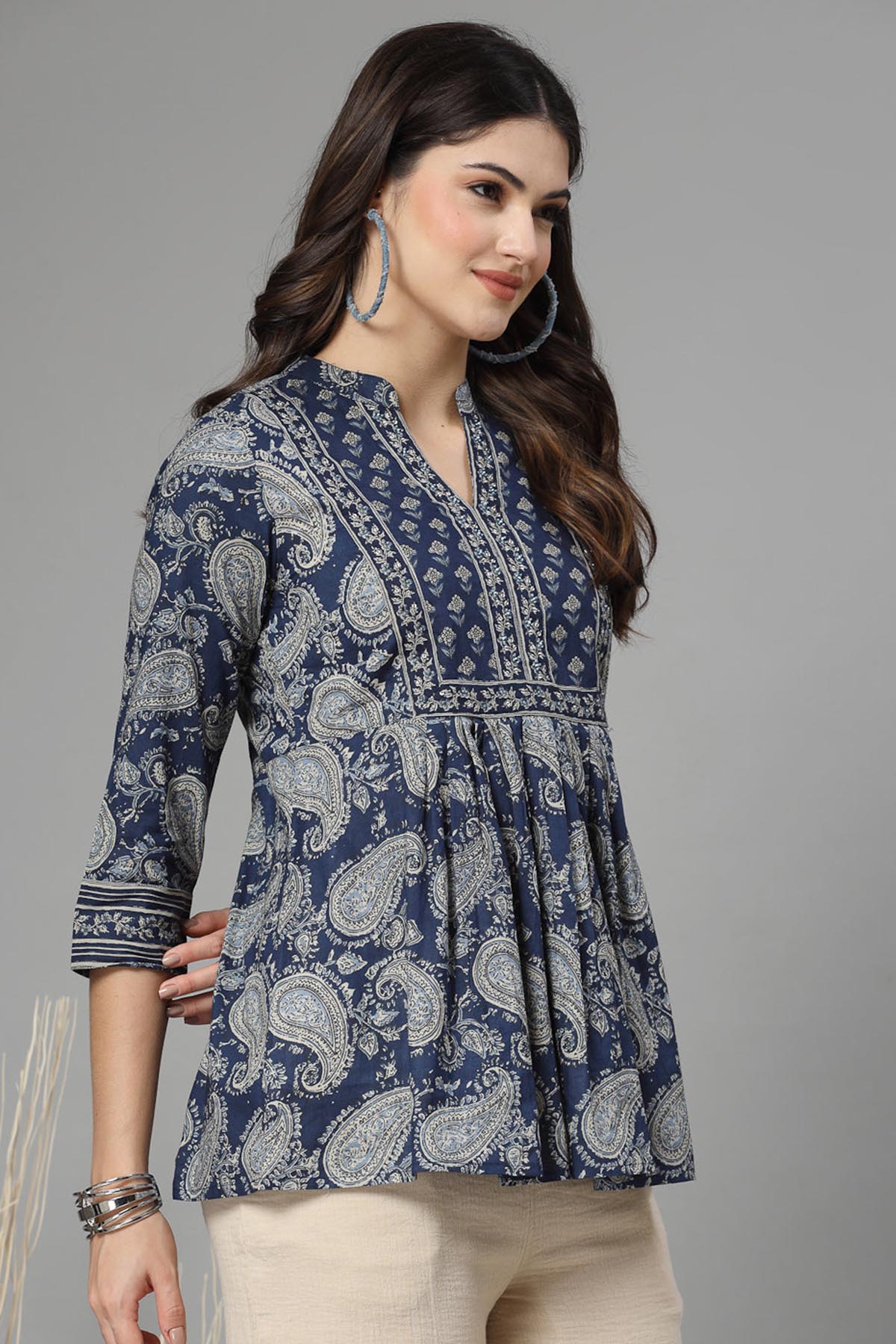 Dark Blue Paisley Printed Top
