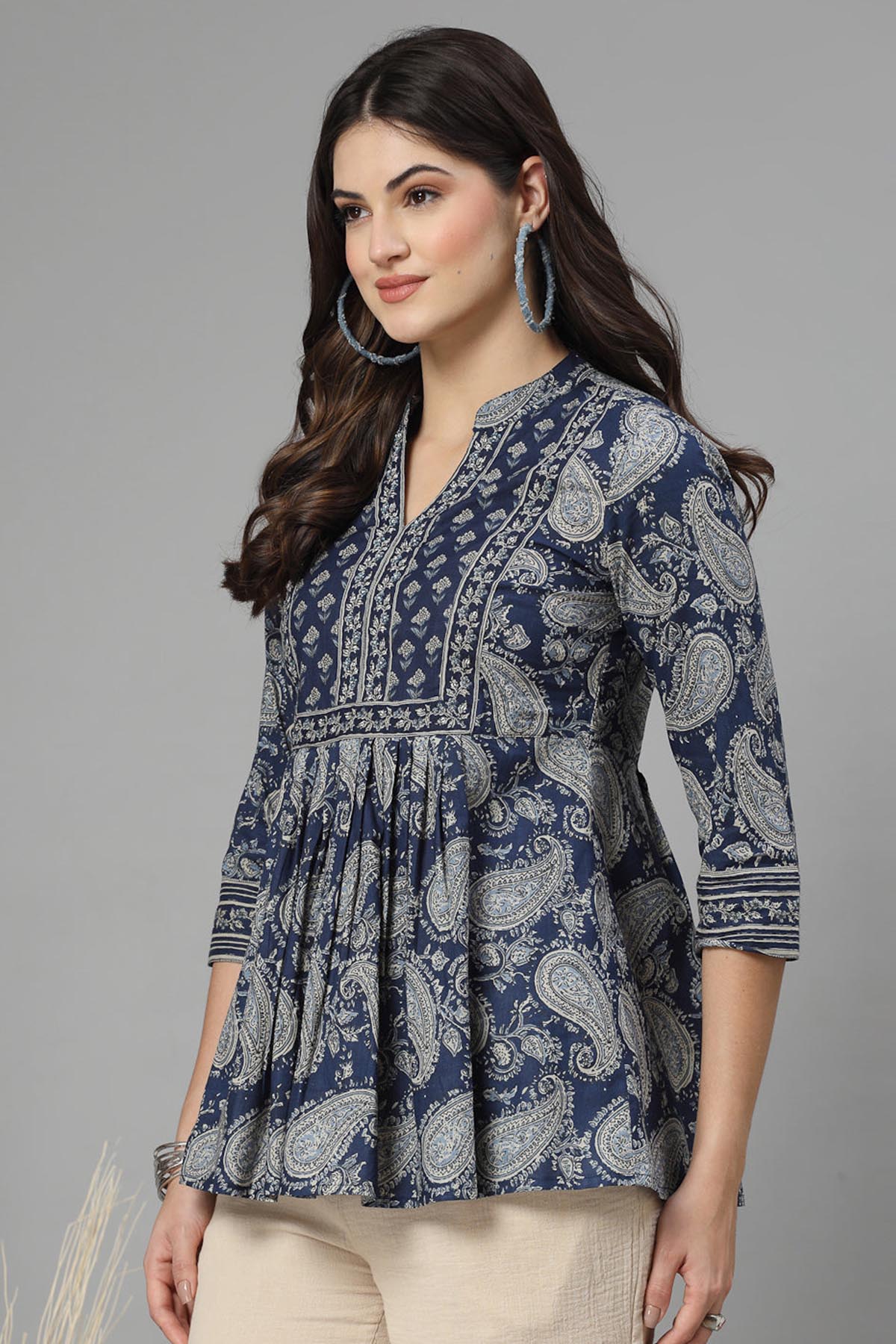 Dark Blue Paisley Printed Top