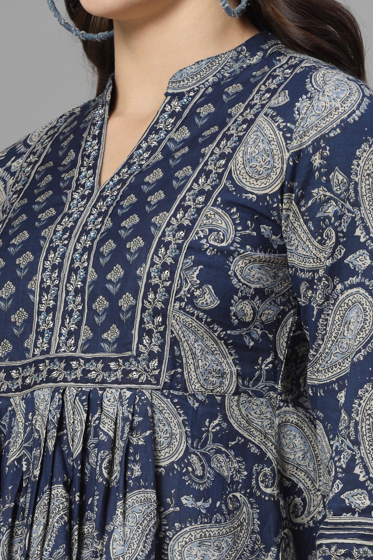 Dark Blue Paisley Printed Top