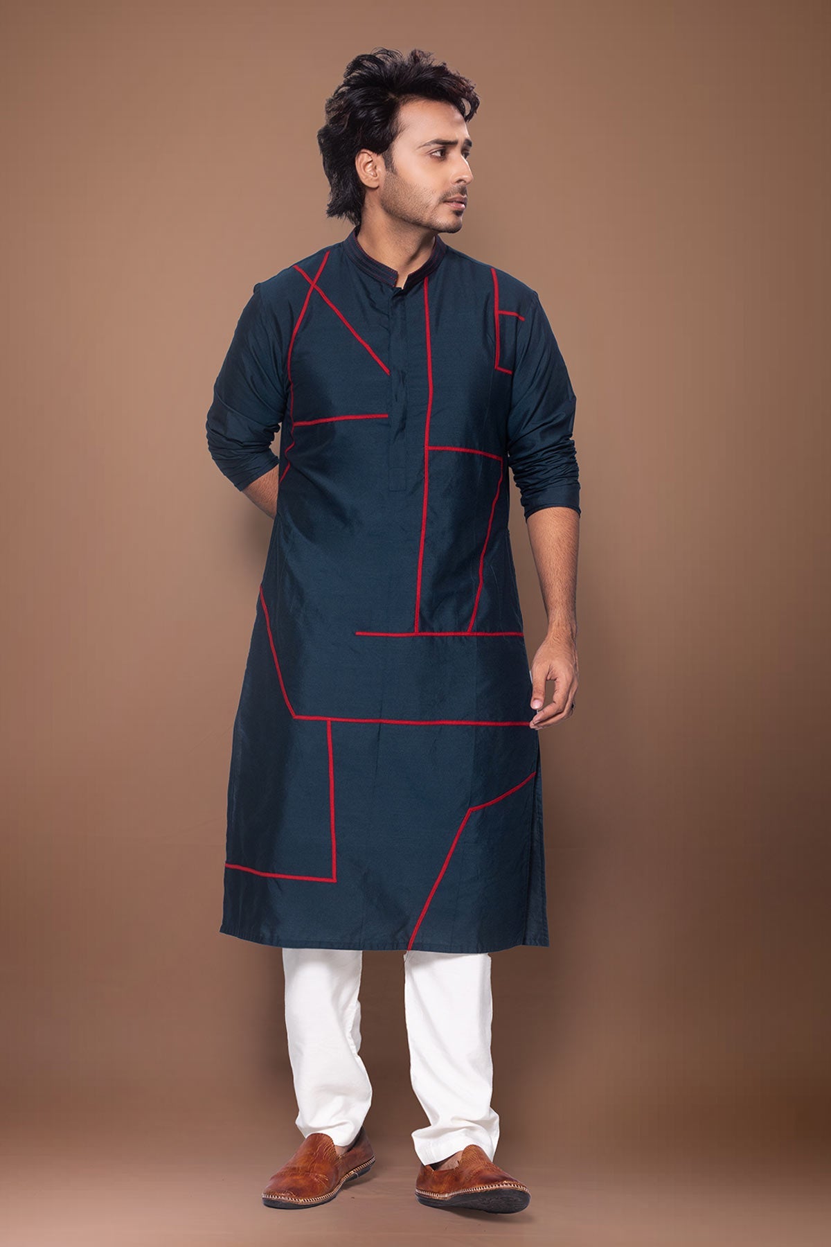 Buy Dark Blue Patty Line Kurta Pant for men by Priyanka Haralalka online available at scrollnshops