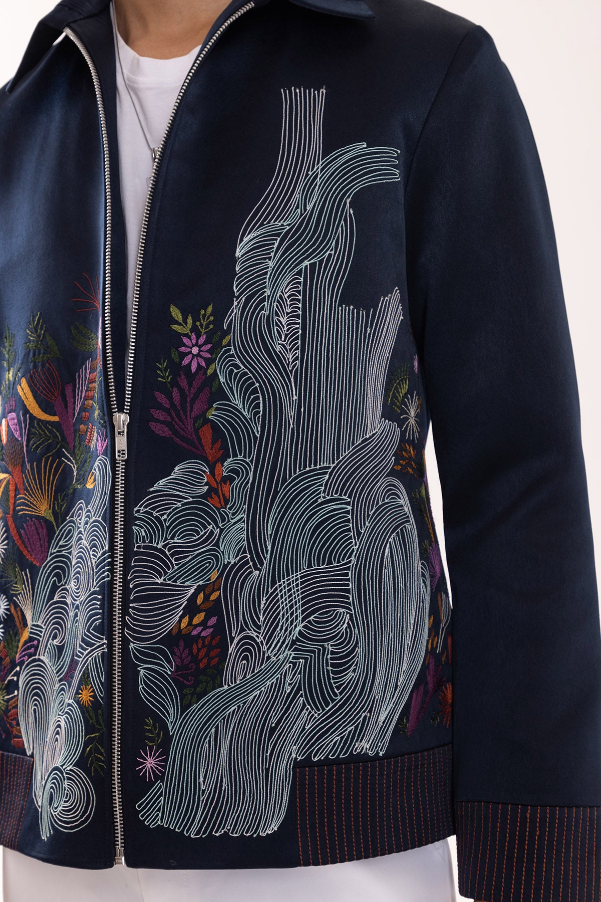 Dark Blue Suede Bomber Jacket