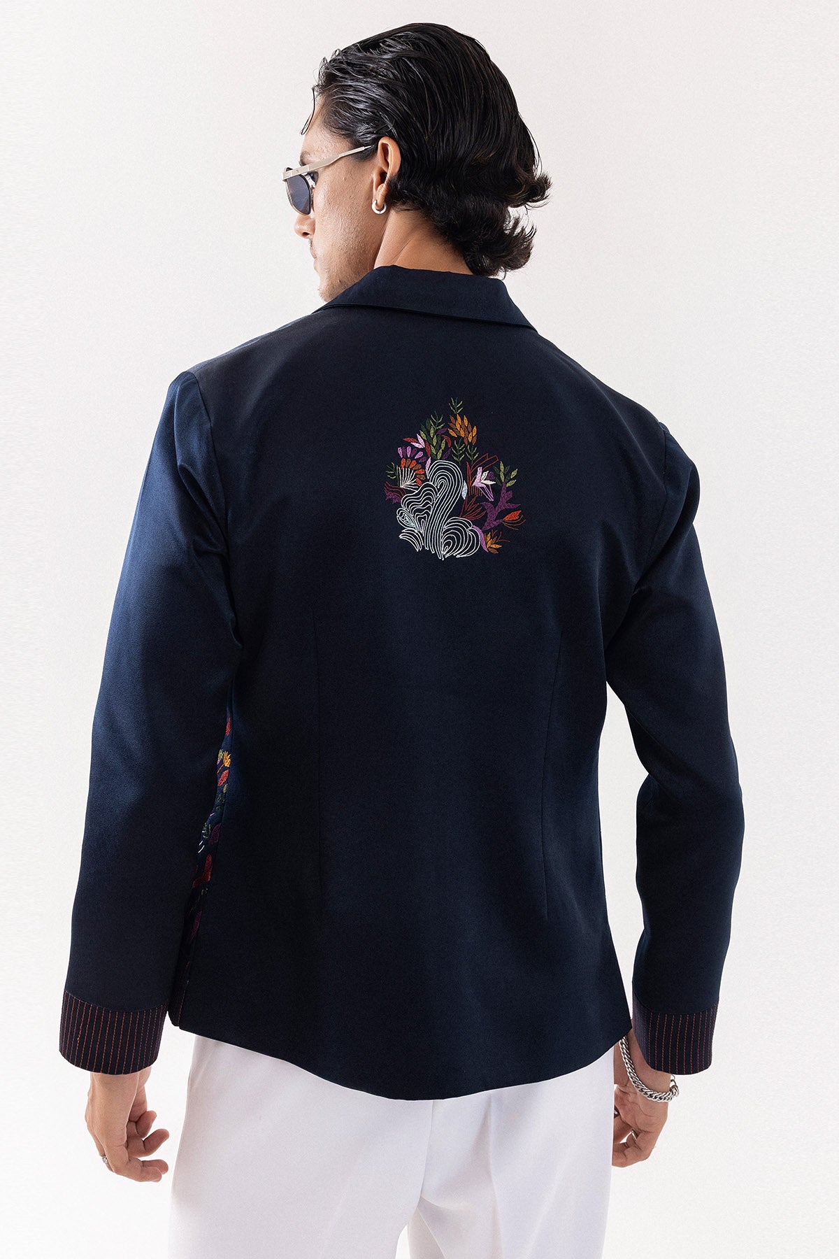 Dark Blue Suede Bomber Jacket