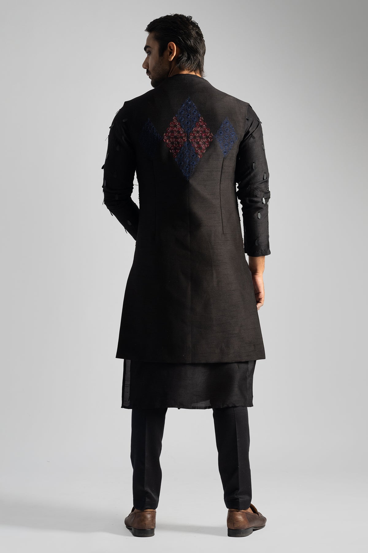 Dark Brown Threaded Kurta Set