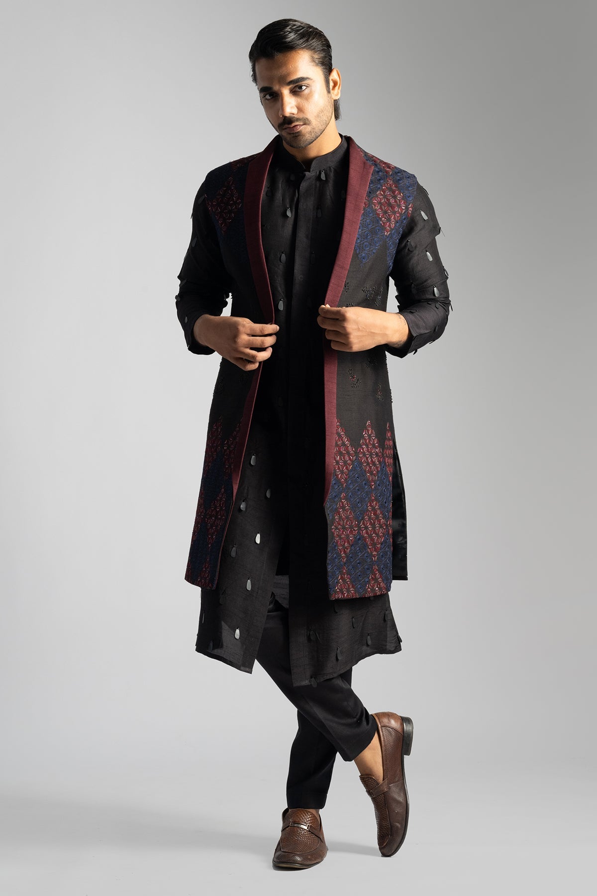 Buy Dark Brown Threaded Kurta Set for men by Paarsh Atelier online available at scrollnshops