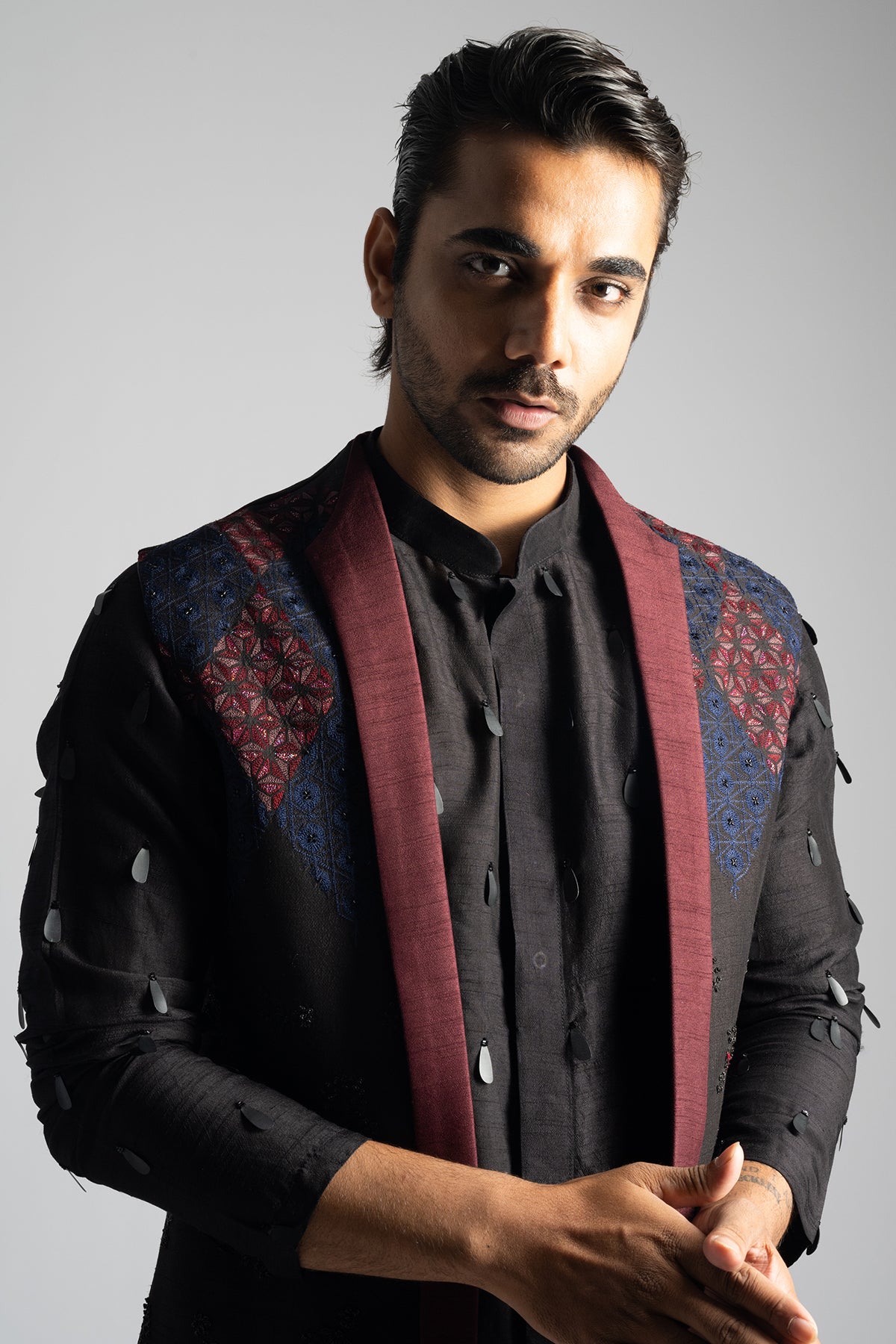 Dark Brown Threaded Kurta Set