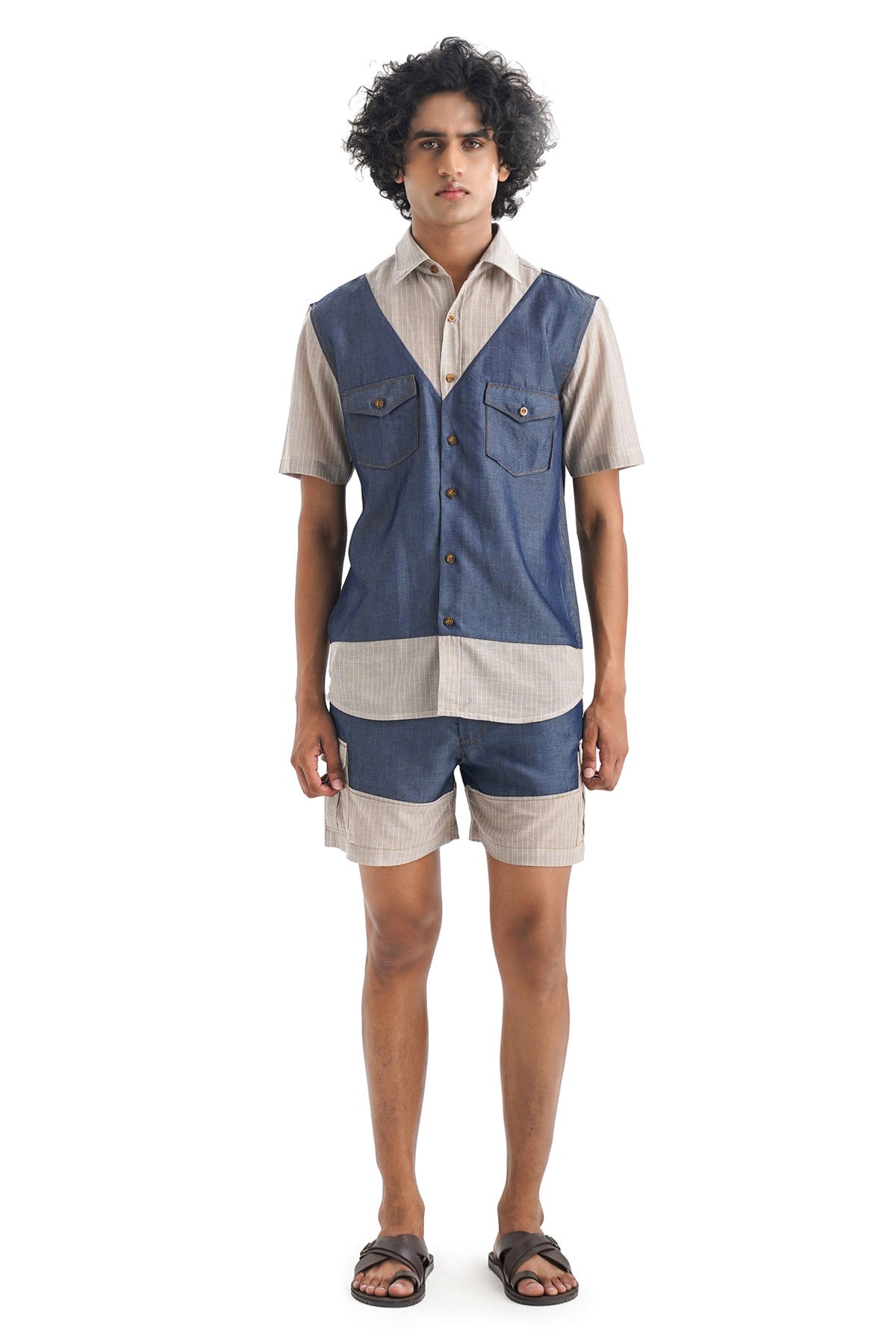 Dark Denim Tencel Stripe Shorts