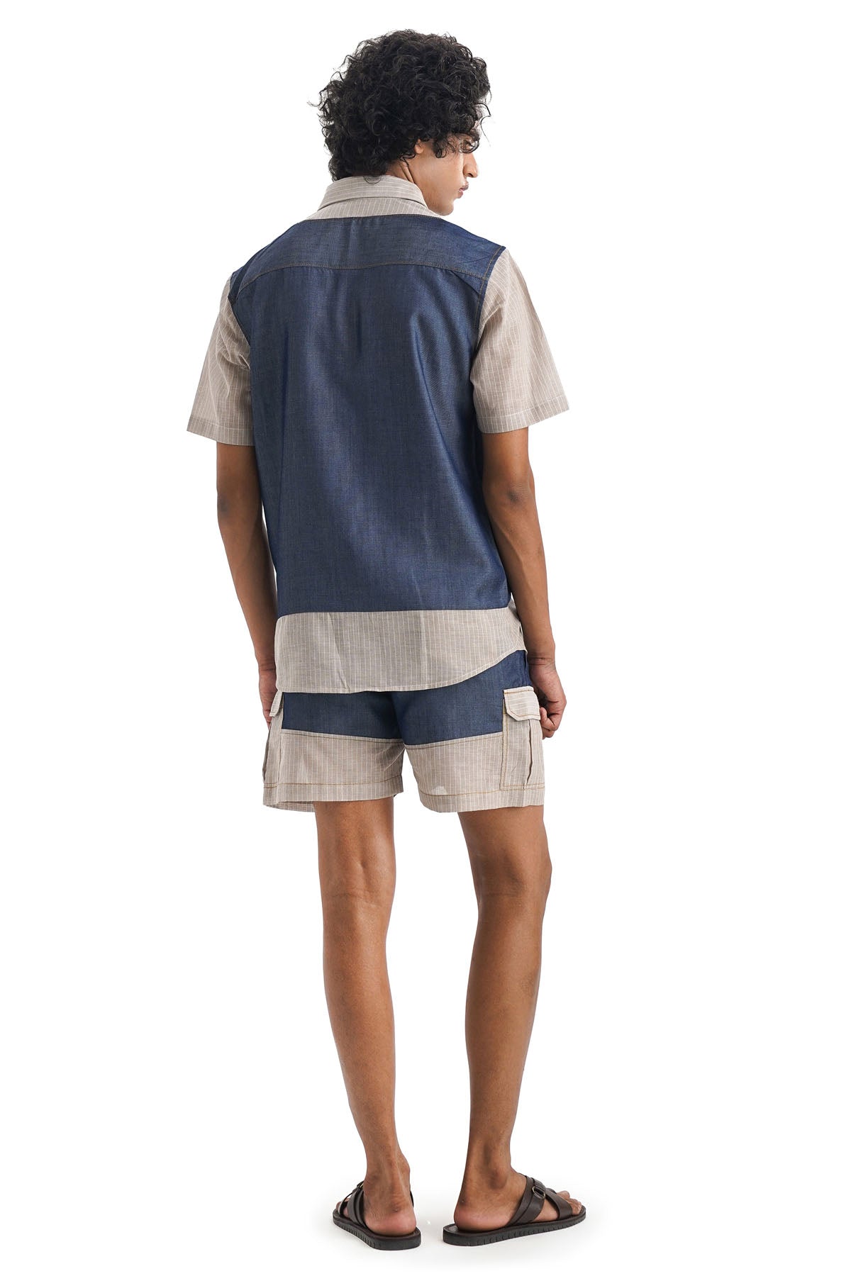 Dark Denim Tencel Stripe Shorts