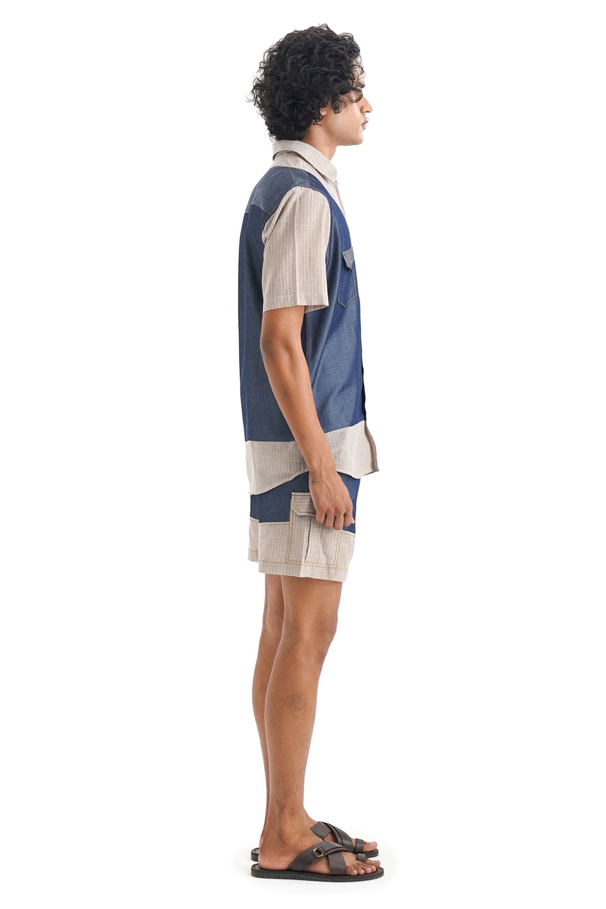 Dark Denim Tencel Stripe Shorts