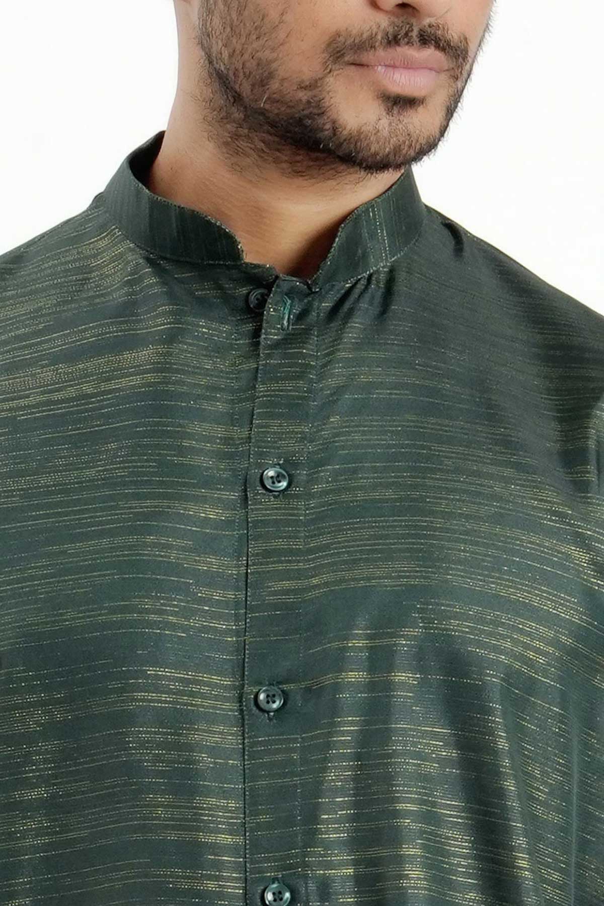 Dark Green Cotton Zari Kurta