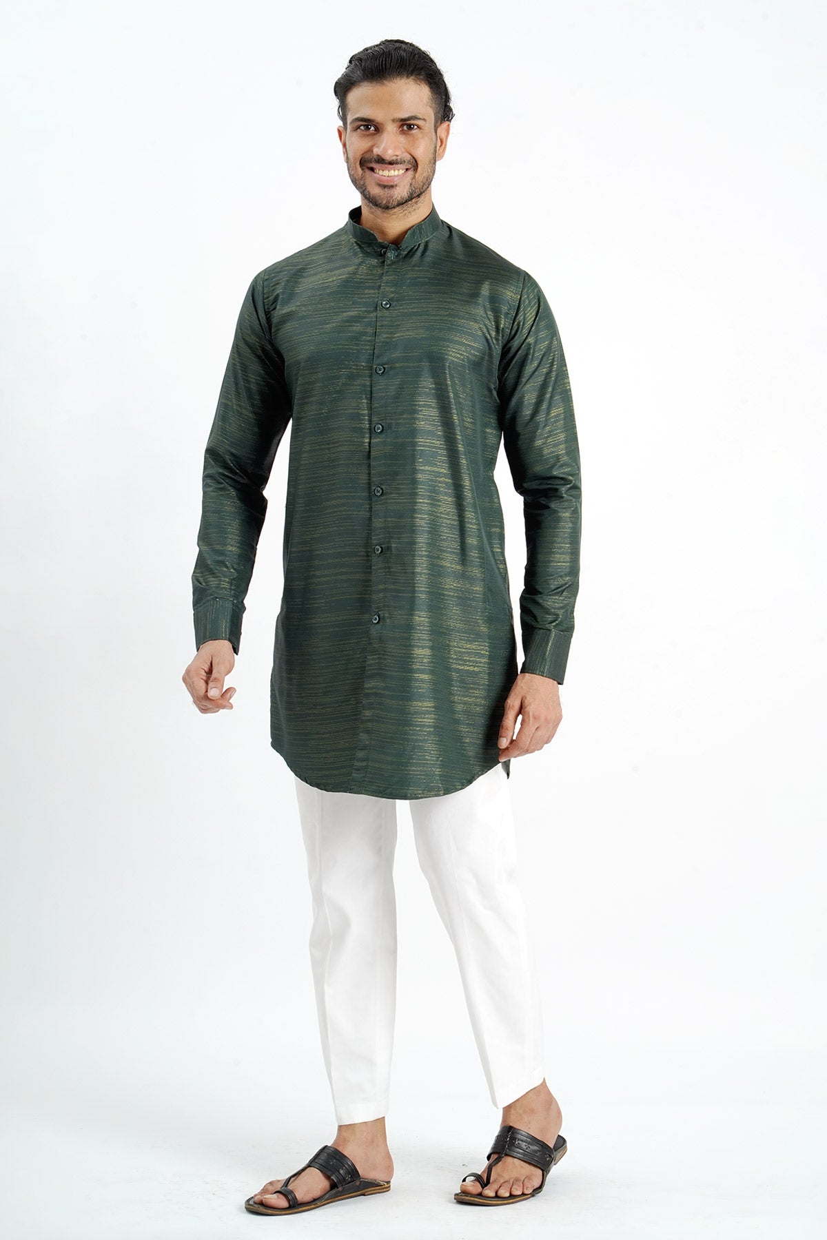 Dark Green Cotton Zari Kurta