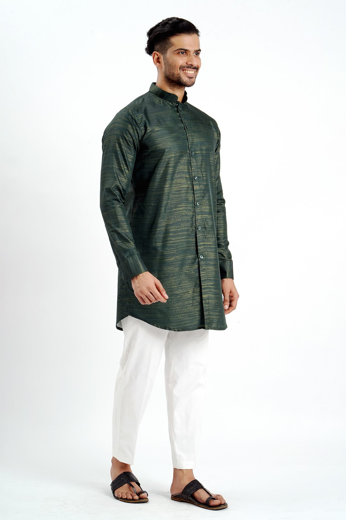Dark Green Cotton Zari Kurta