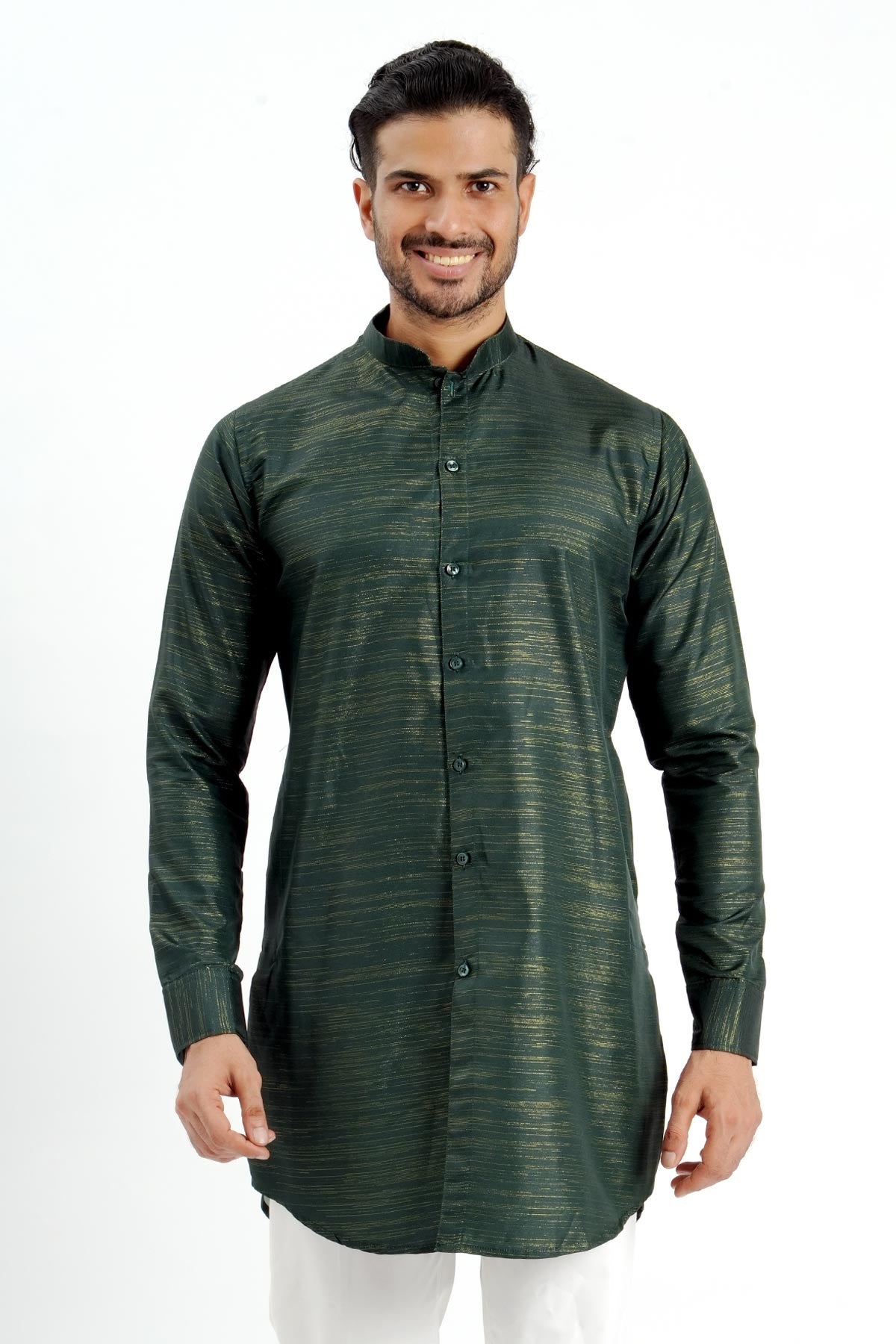 Buy Dark Green Cotton Zari Kurta for men by Aastha Fashion online available at scrollnshops