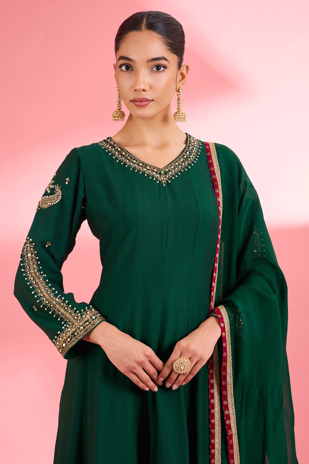 Dark Green Katan Silk Kurta Set