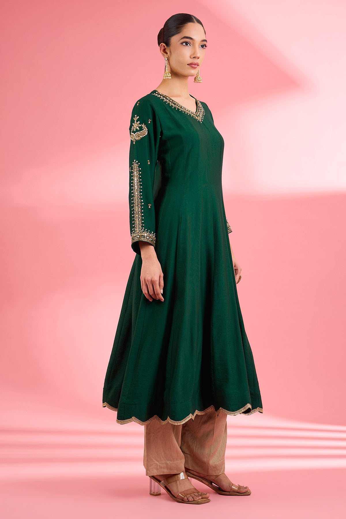 Dark Green Katan Silk Kurta Set