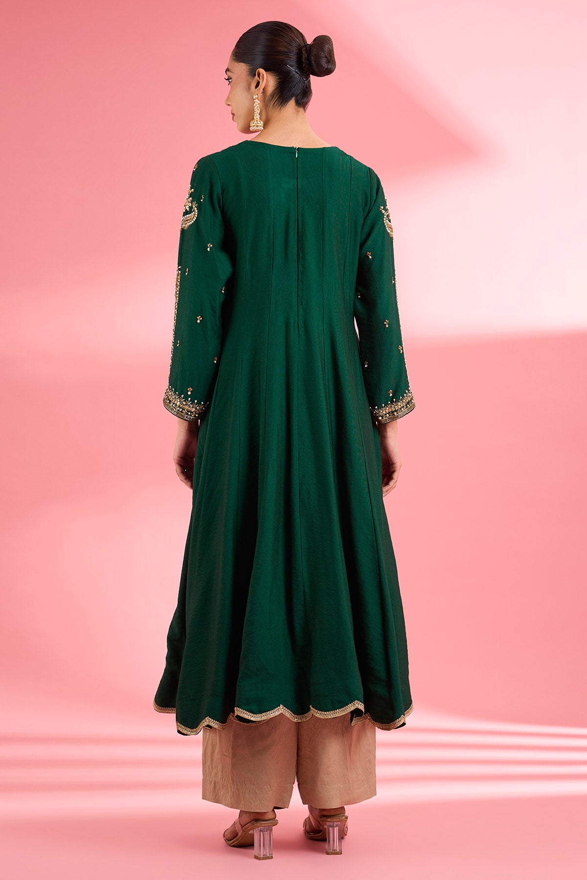 Dark Green Katan Silk Kurta Set