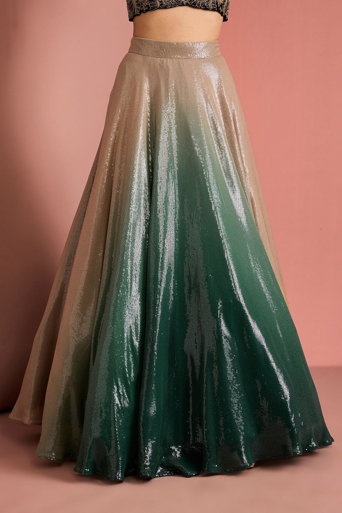 Dark Green Ombre Lehenga Set