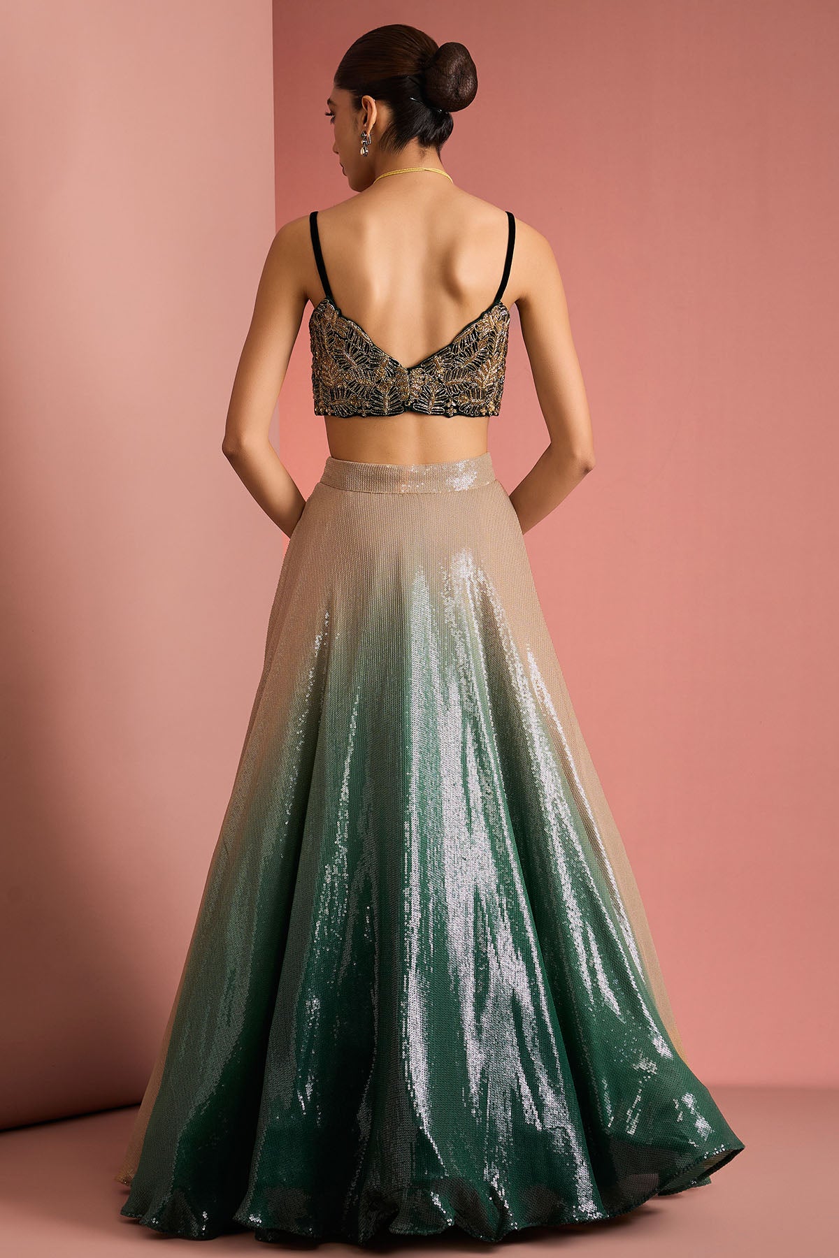Dark Green Ombre Lehenga Set