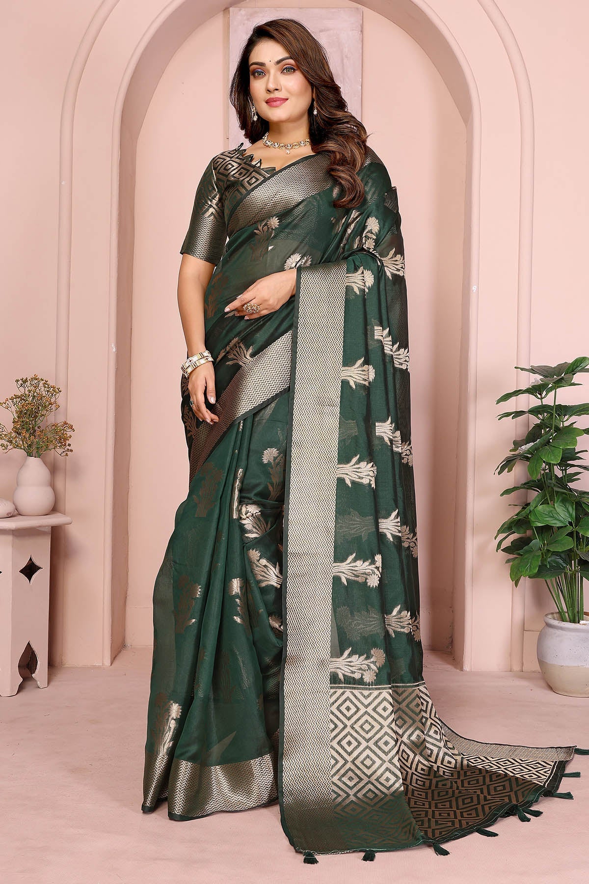 Buy Dark Green Soft Organza Saree for women by Aastha Fashion online available at scrollnshops