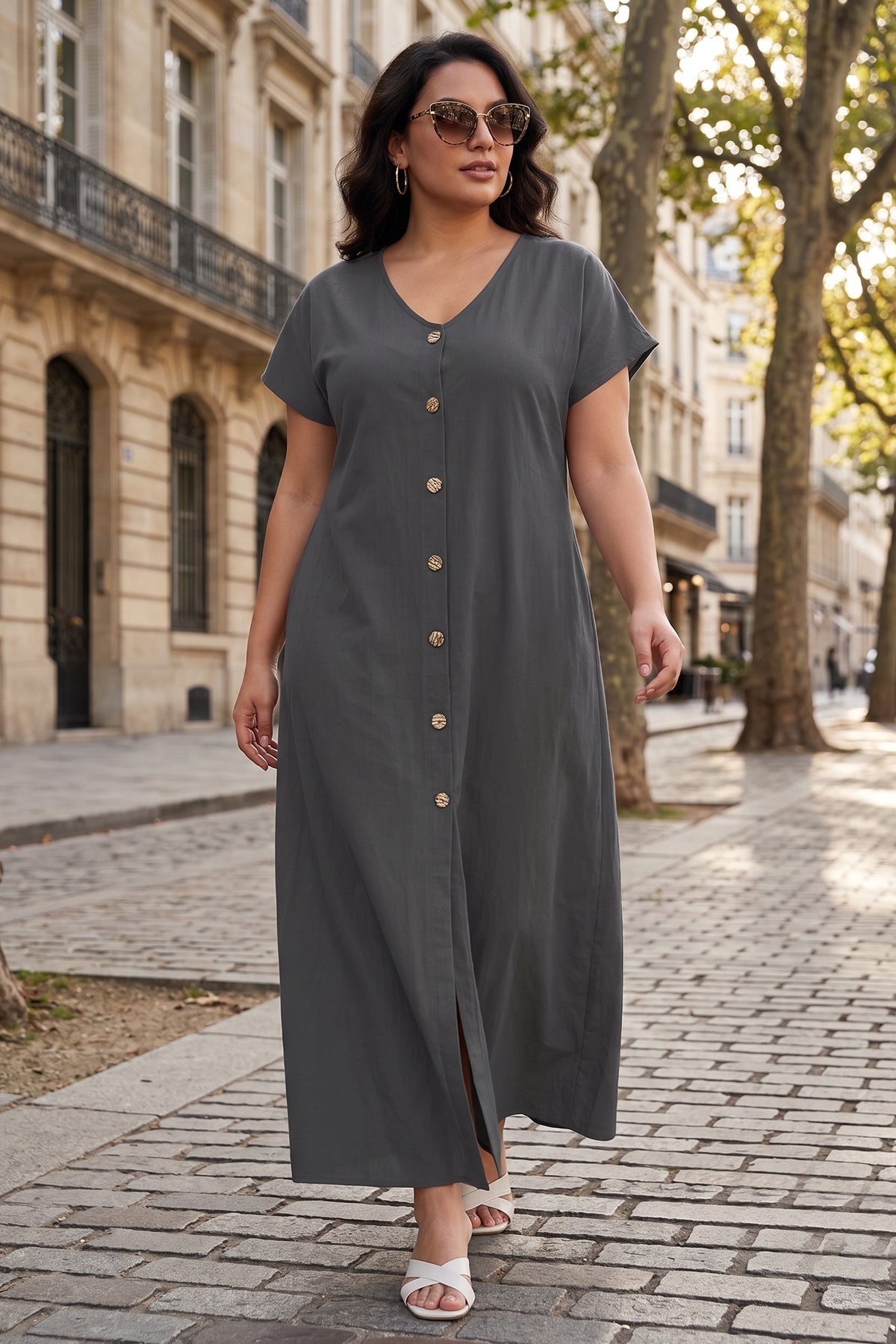 Buy Dark Grey Cotton Button Dress for women by Sneha B online available at scrollnshops