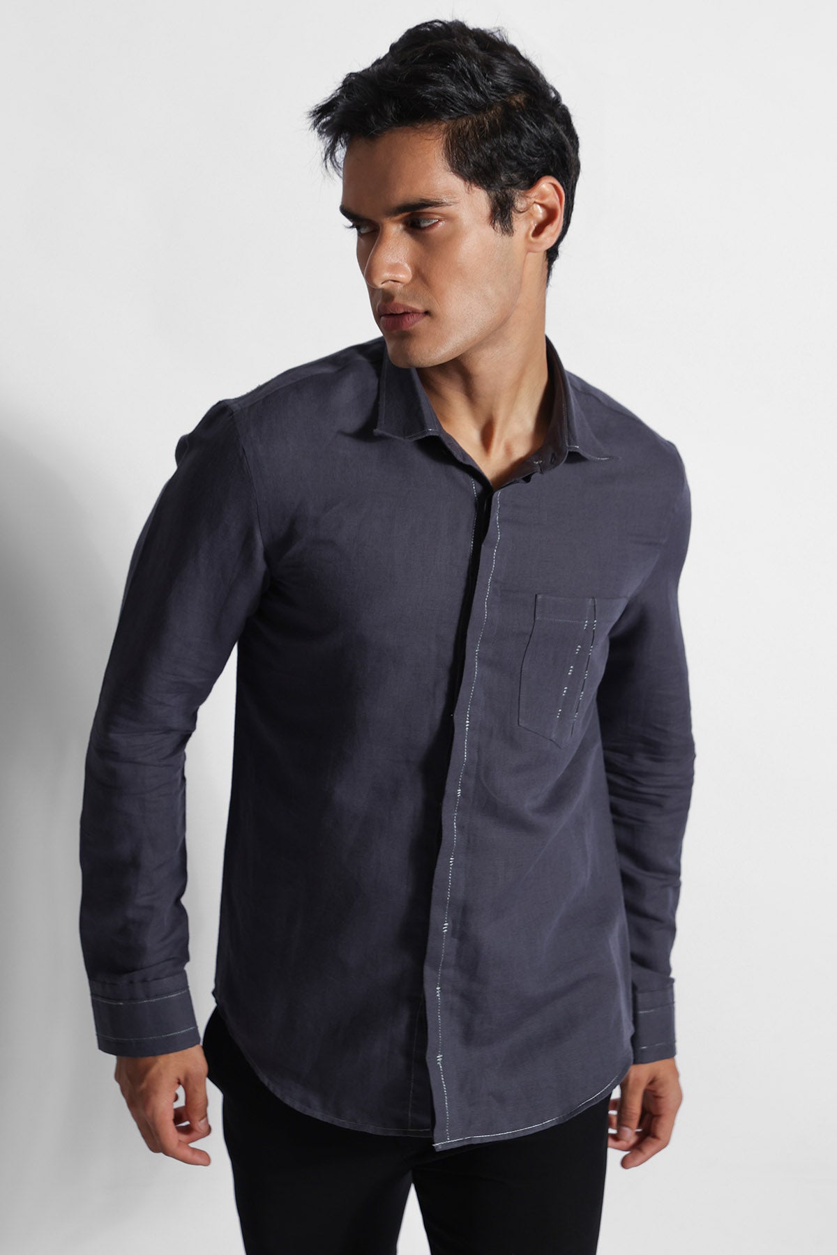 Dark Grey Cotton Linen Shirt