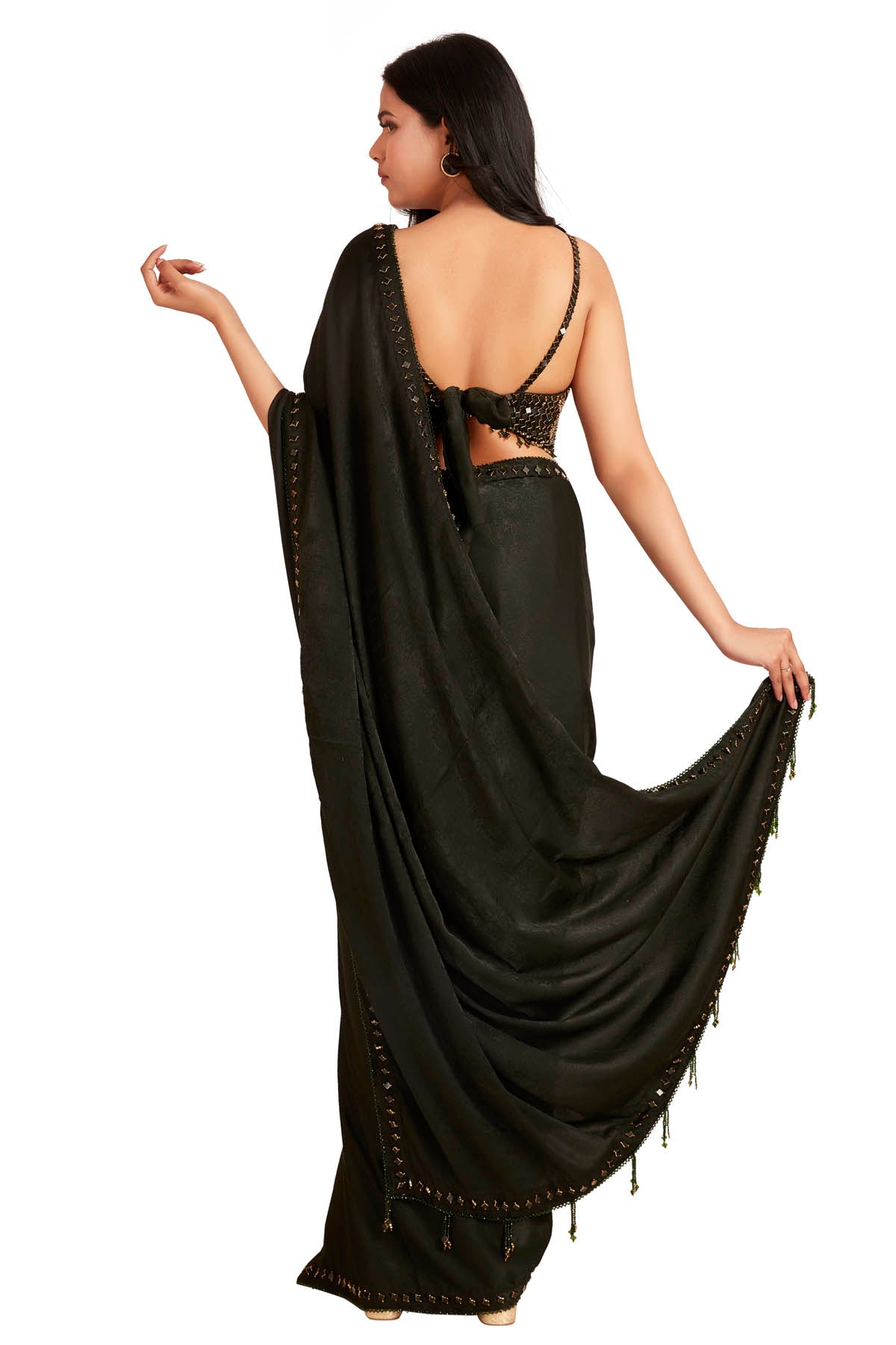 Dark Grey Embroidered Saree