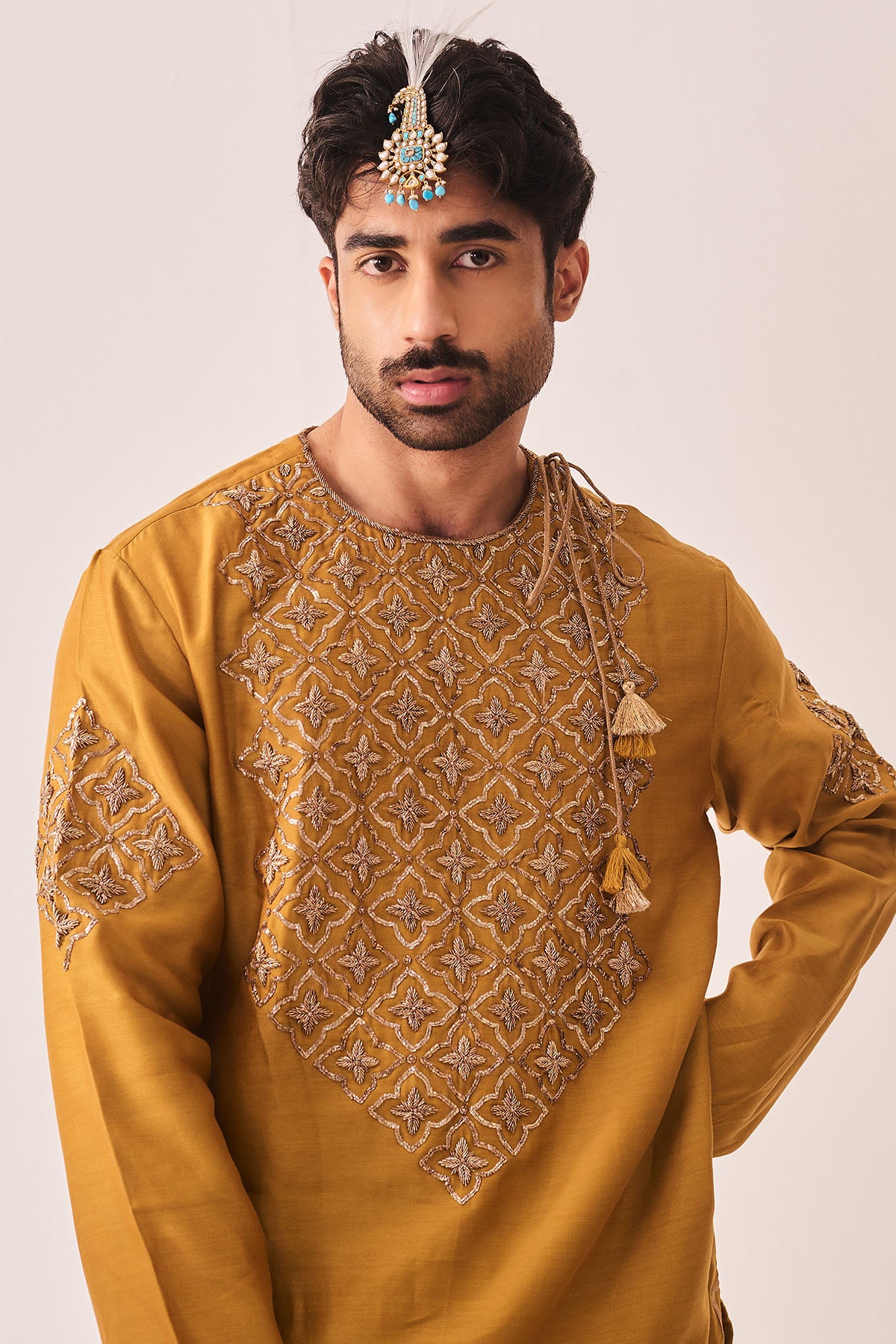 Dark Mustard Chanderi Kurta Set