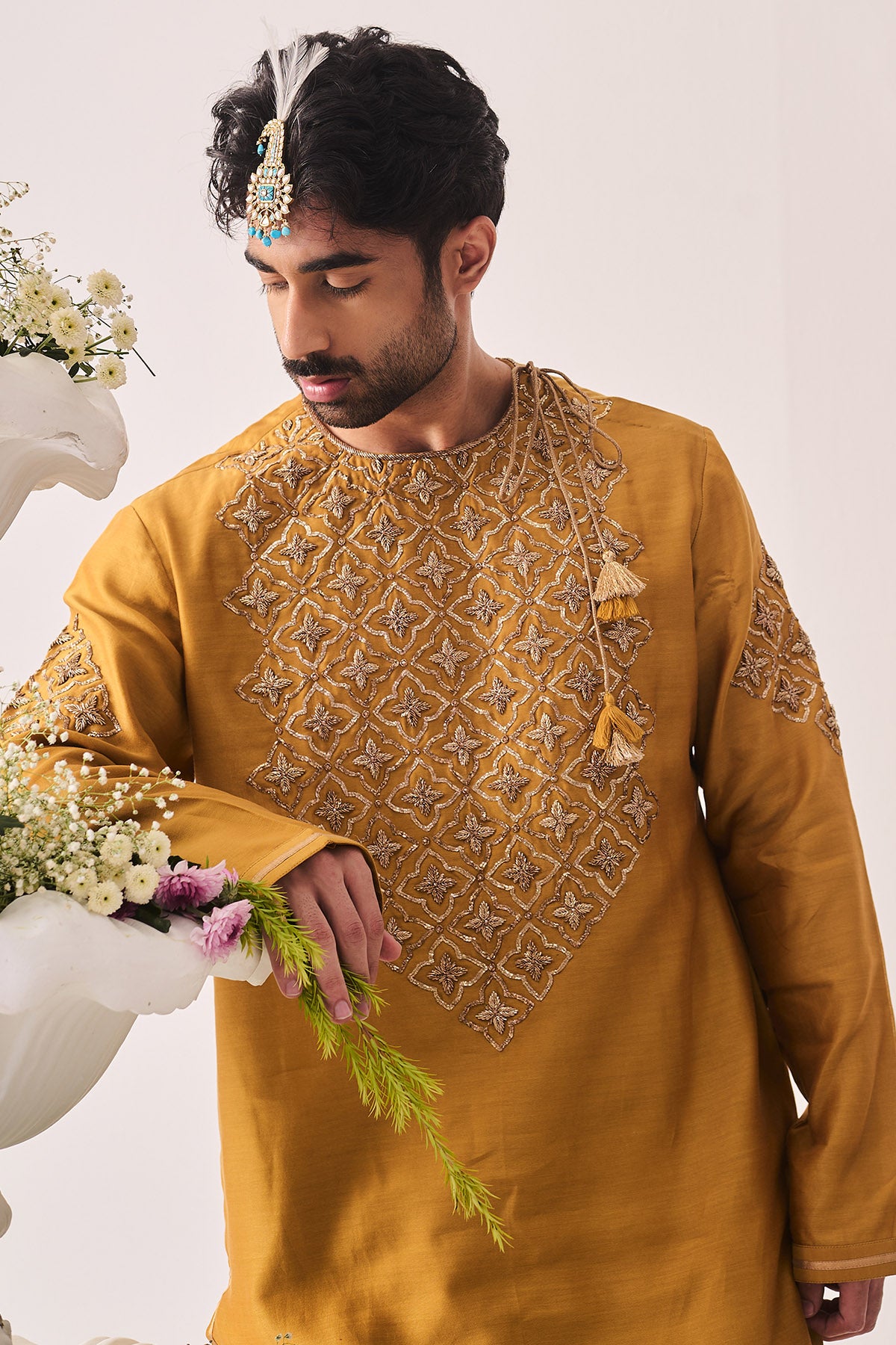 Dark Mustard Chanderi Kurta Set