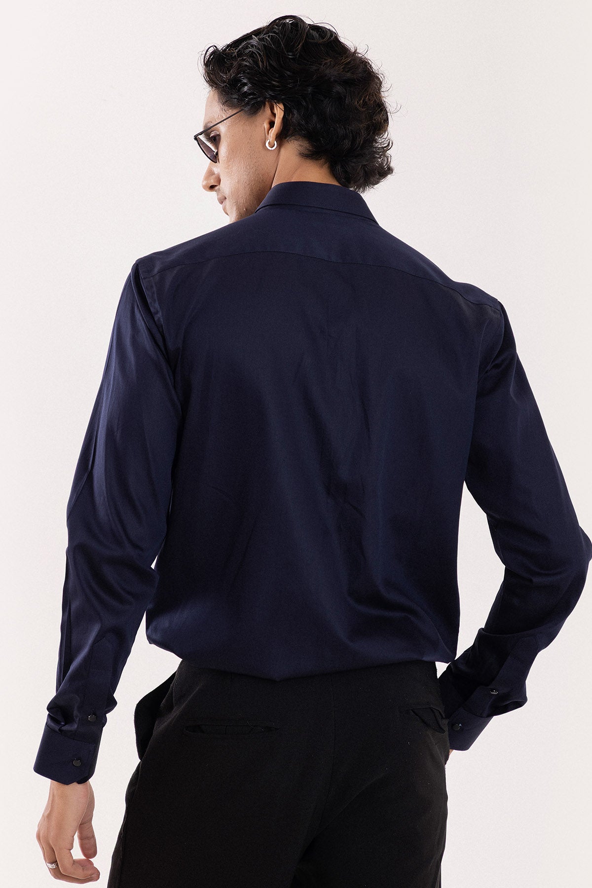 Dark Navy Cotton Cutdana Shirt