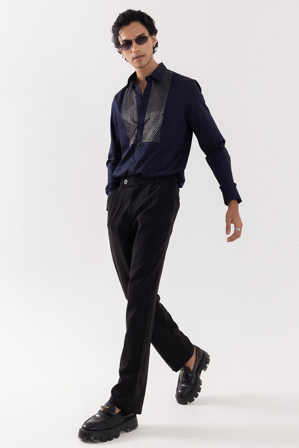 Dark Navy Cotton Cutdana Shirt