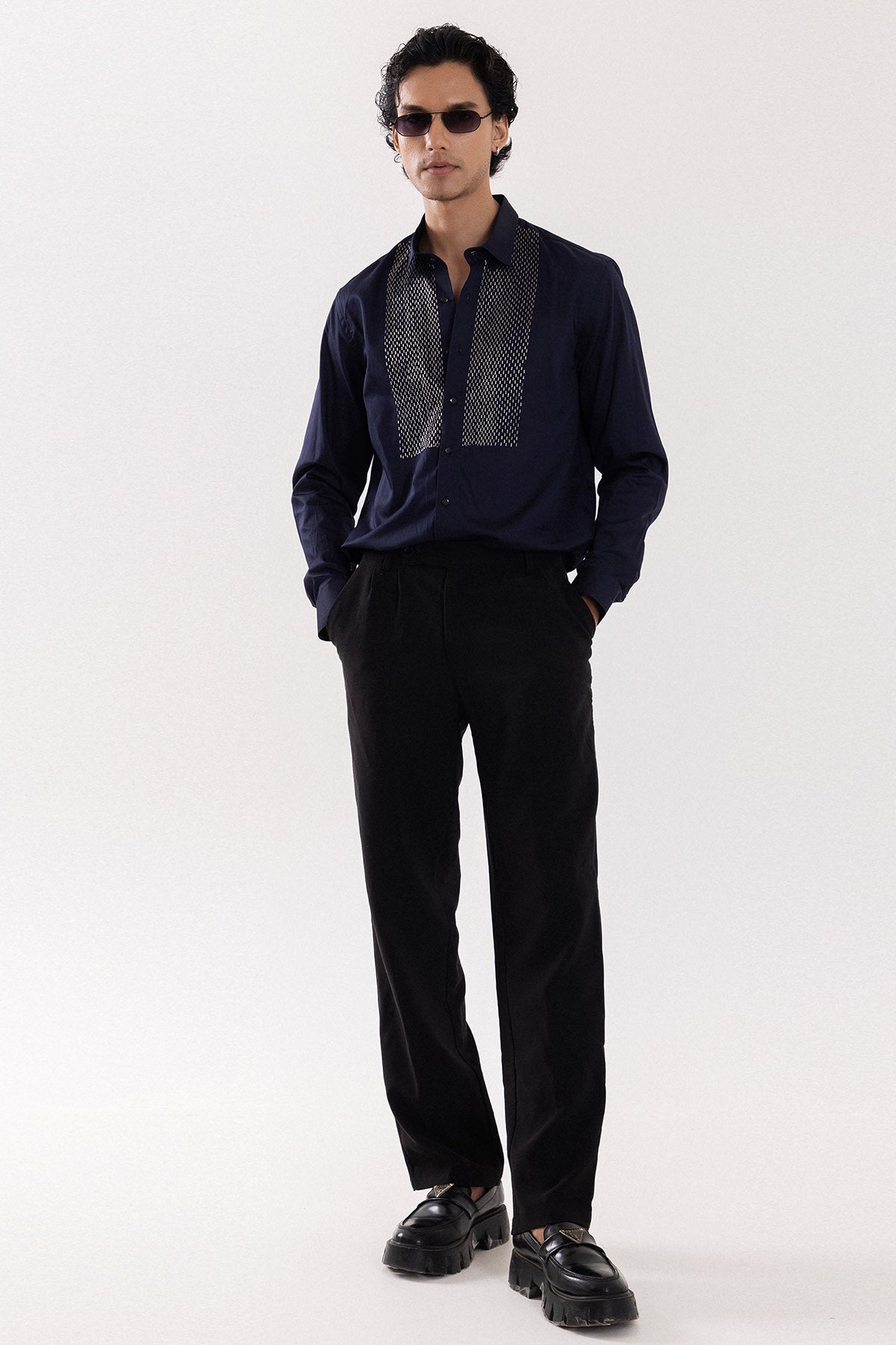 Dark Navy Cotton Cutdana Shirt