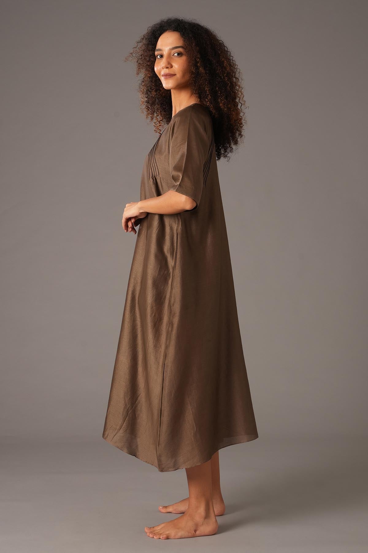 Dark Olive Chanderi Silk Dress