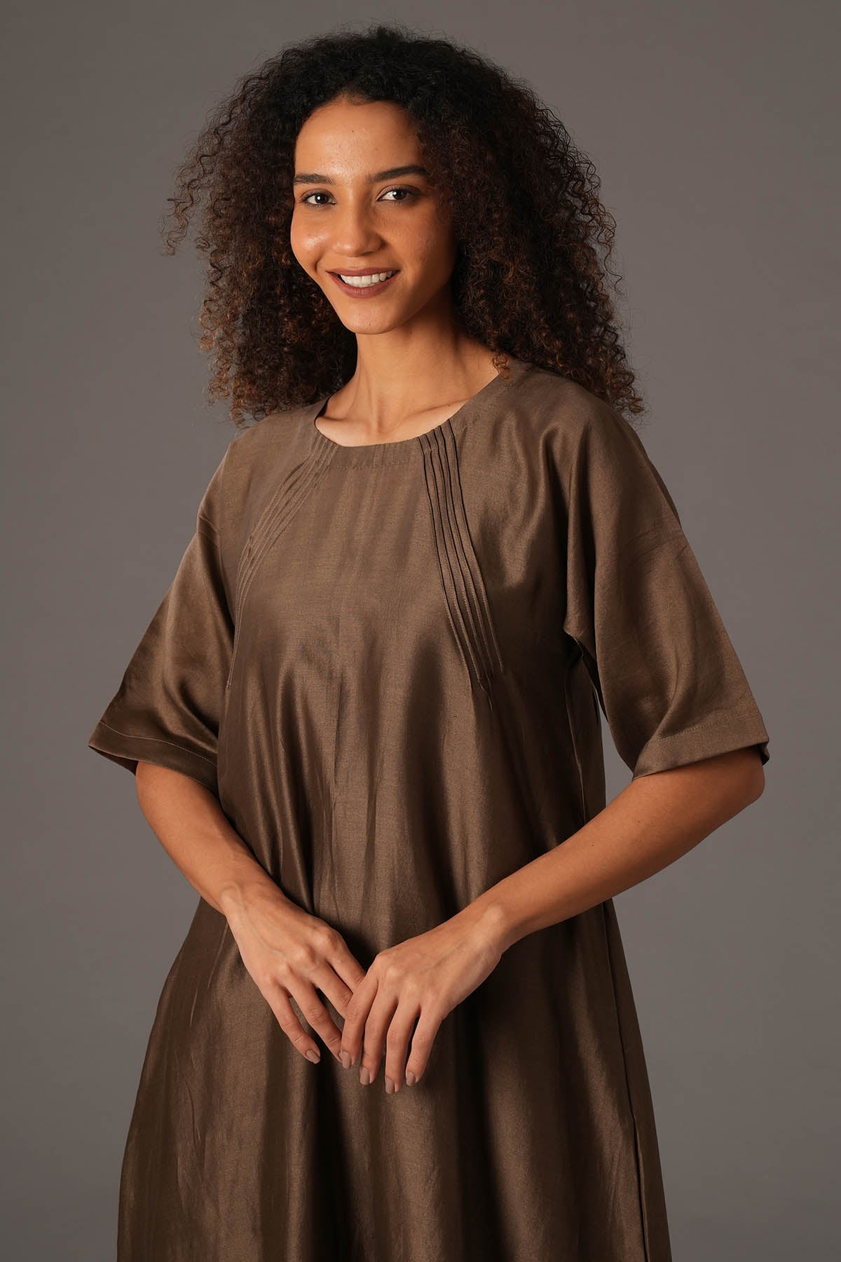 Dark Olive Chanderi Silk Dress