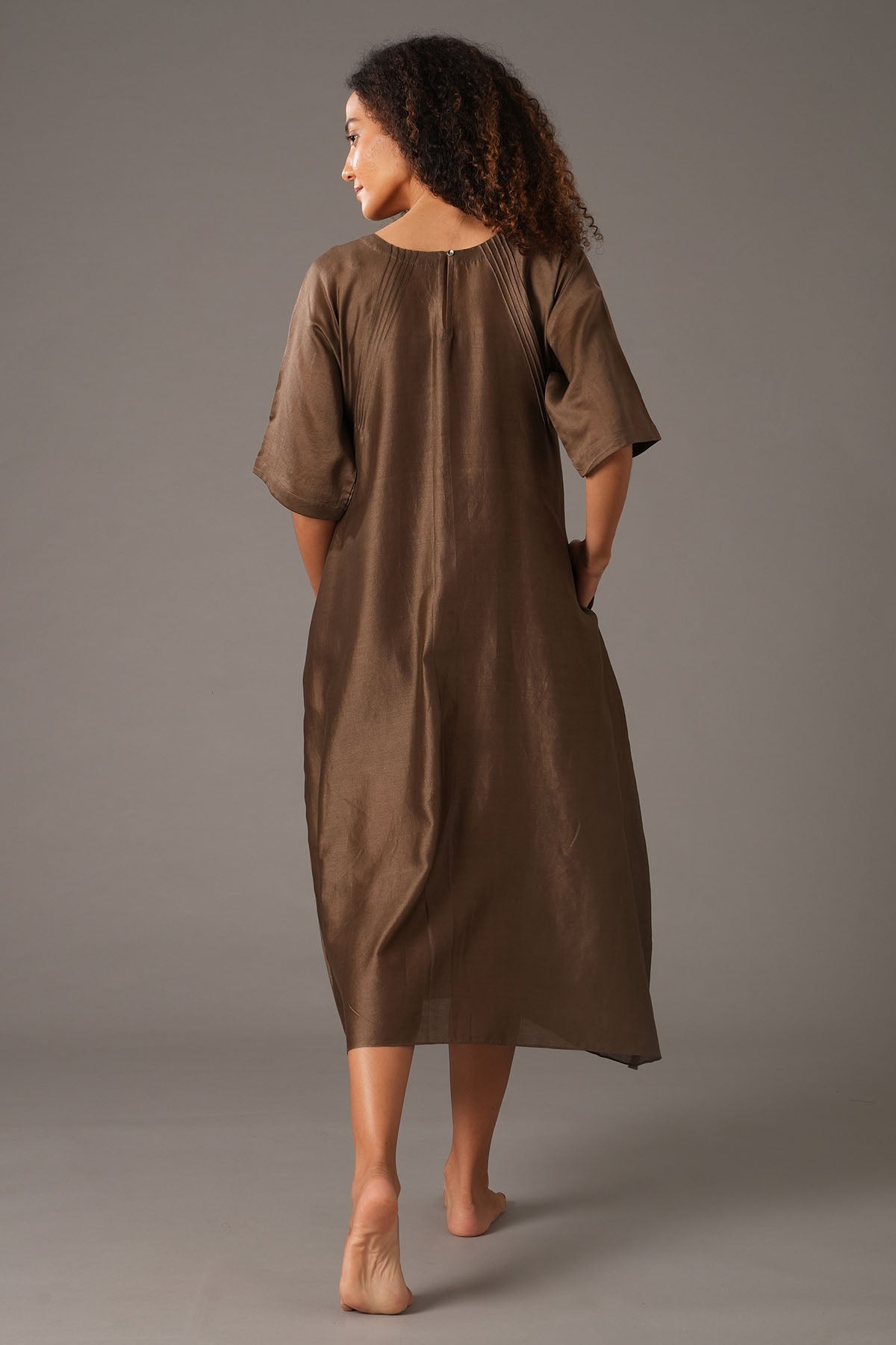 Dark Olive Chanderi Silk Dress