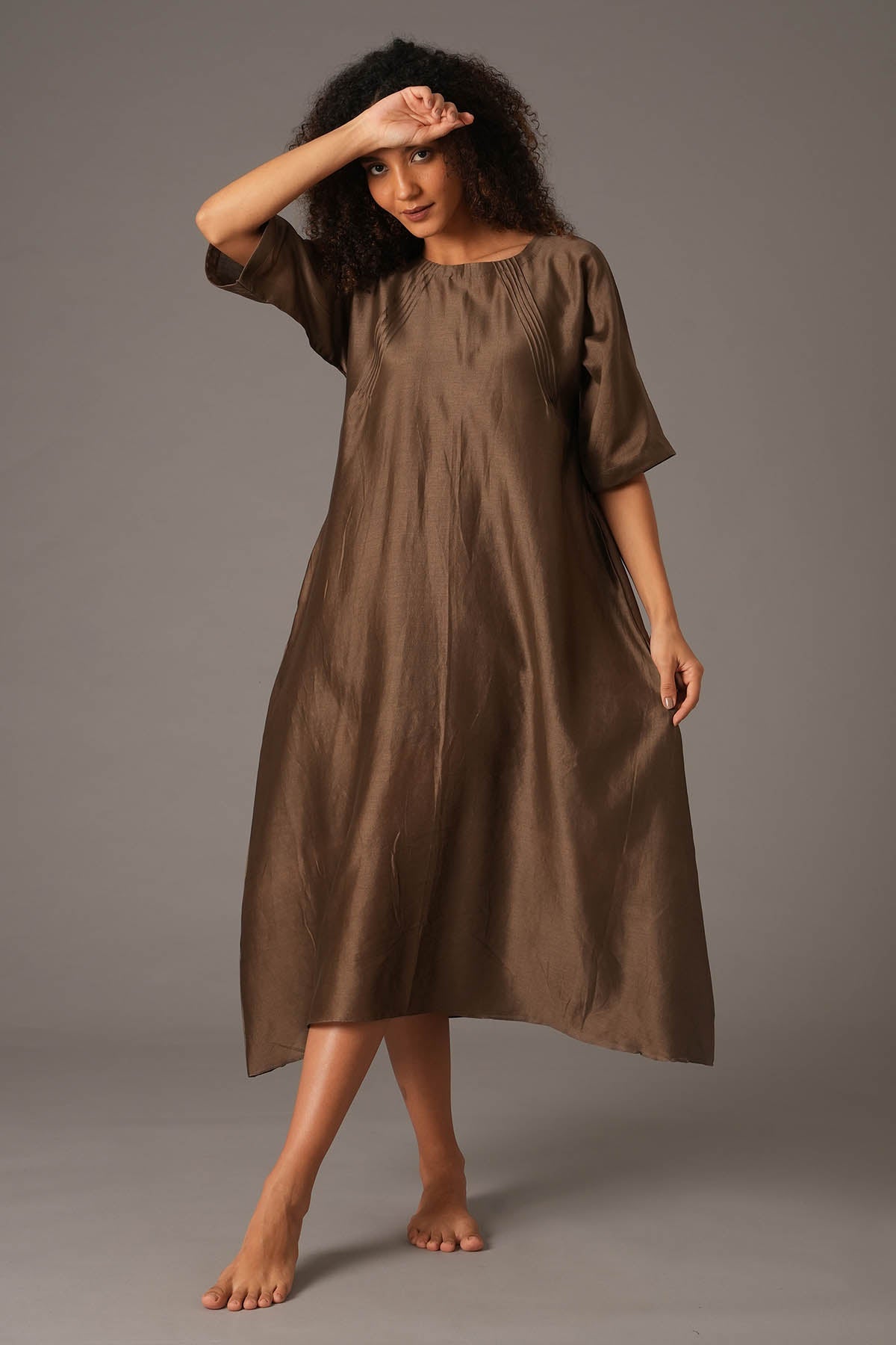 Khat Clothing Dark Olive Chanderi Silk Dress for women online at ScrollnShops