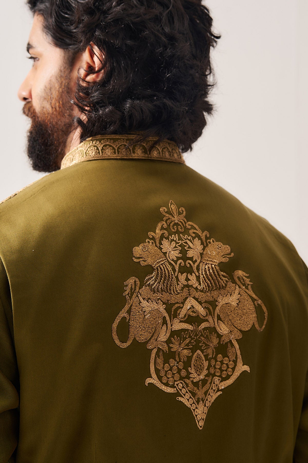 Dark Olive Zari Dori Bundi Set