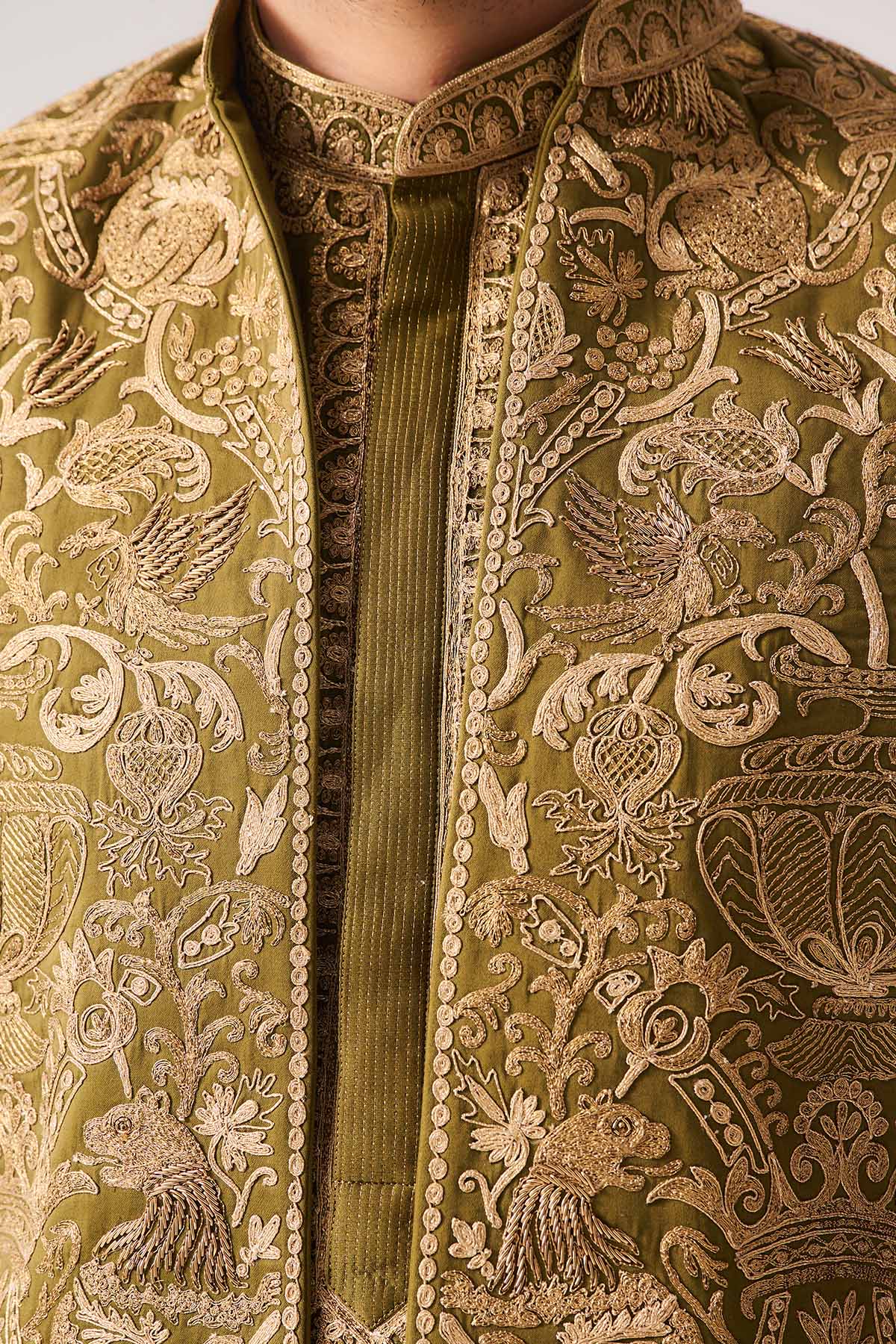 Dark Olive Zari Dori Bundi Set