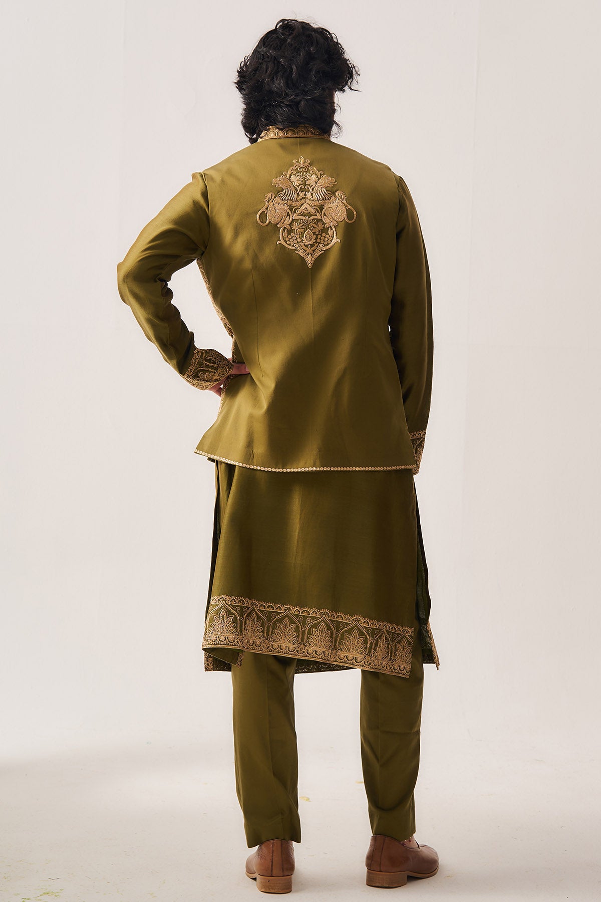 Dark Olive Zari Dori Bundi Set
