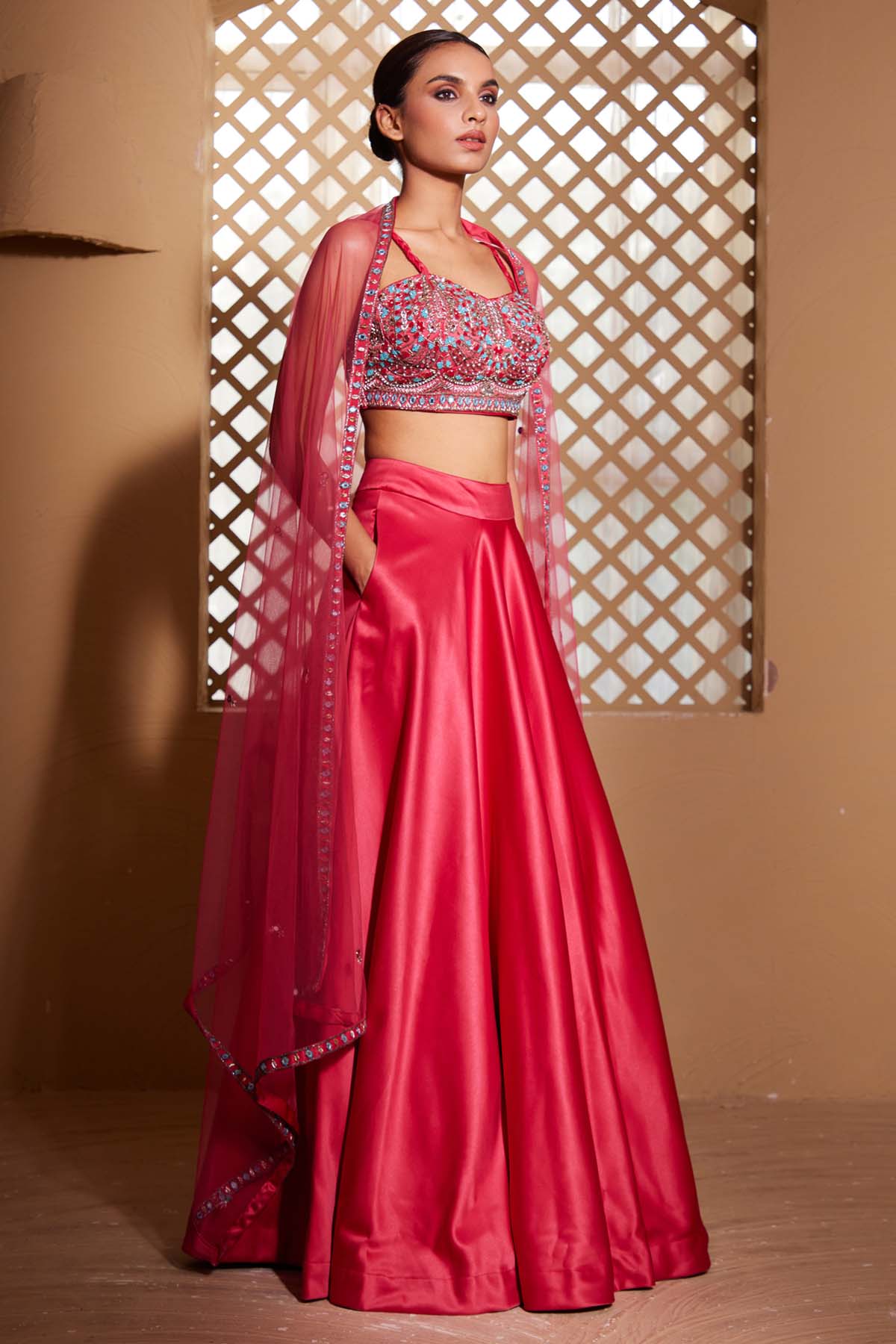 Muditaa By Urmila Dark Pink Handwork Lehenga Set for women online at ScrollnShops