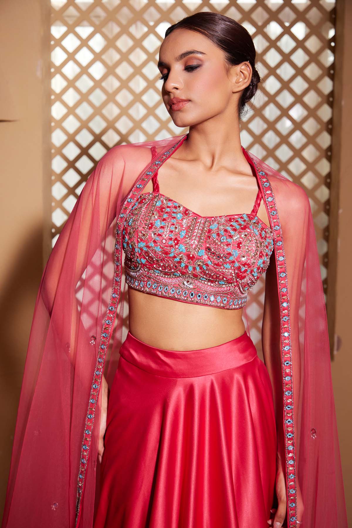 Dark Pink Handwork Lehenga Set
