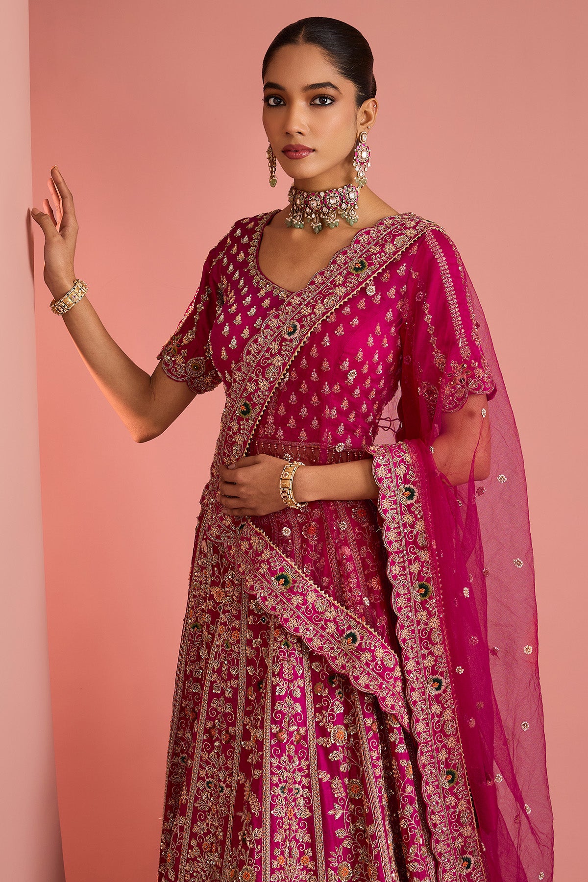 Dark Pink Zardosi Lehenga Set