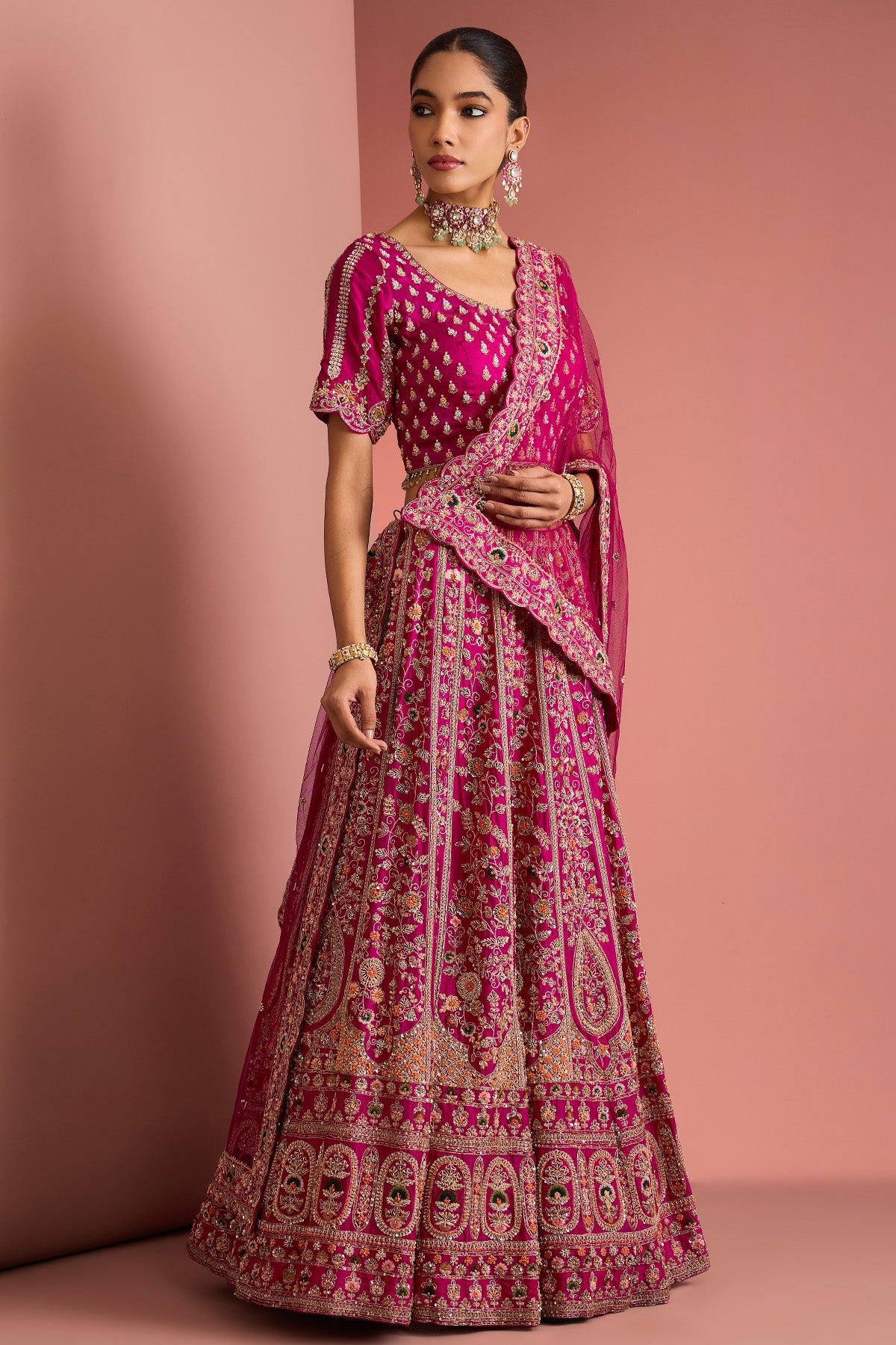 Dark Pink Zardosi Lehenga Set